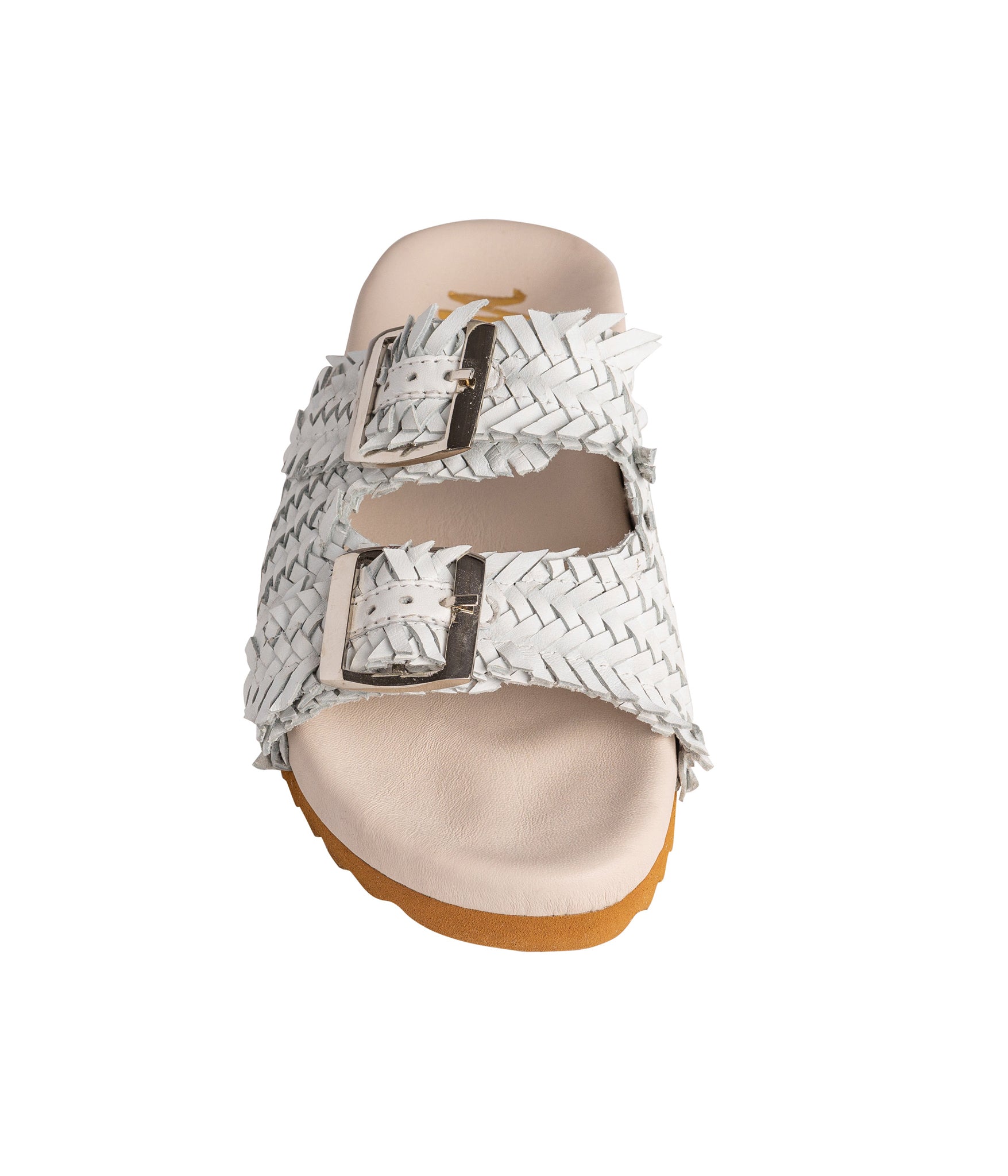Intertwine Dual Woven Strap Slide White Leather Comfort Naughty Monkey