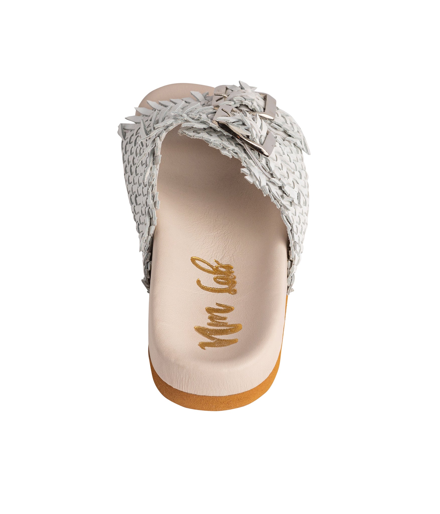 Intertwine Dual Woven Strap Slide White Leather Comfort Naughty Monkey