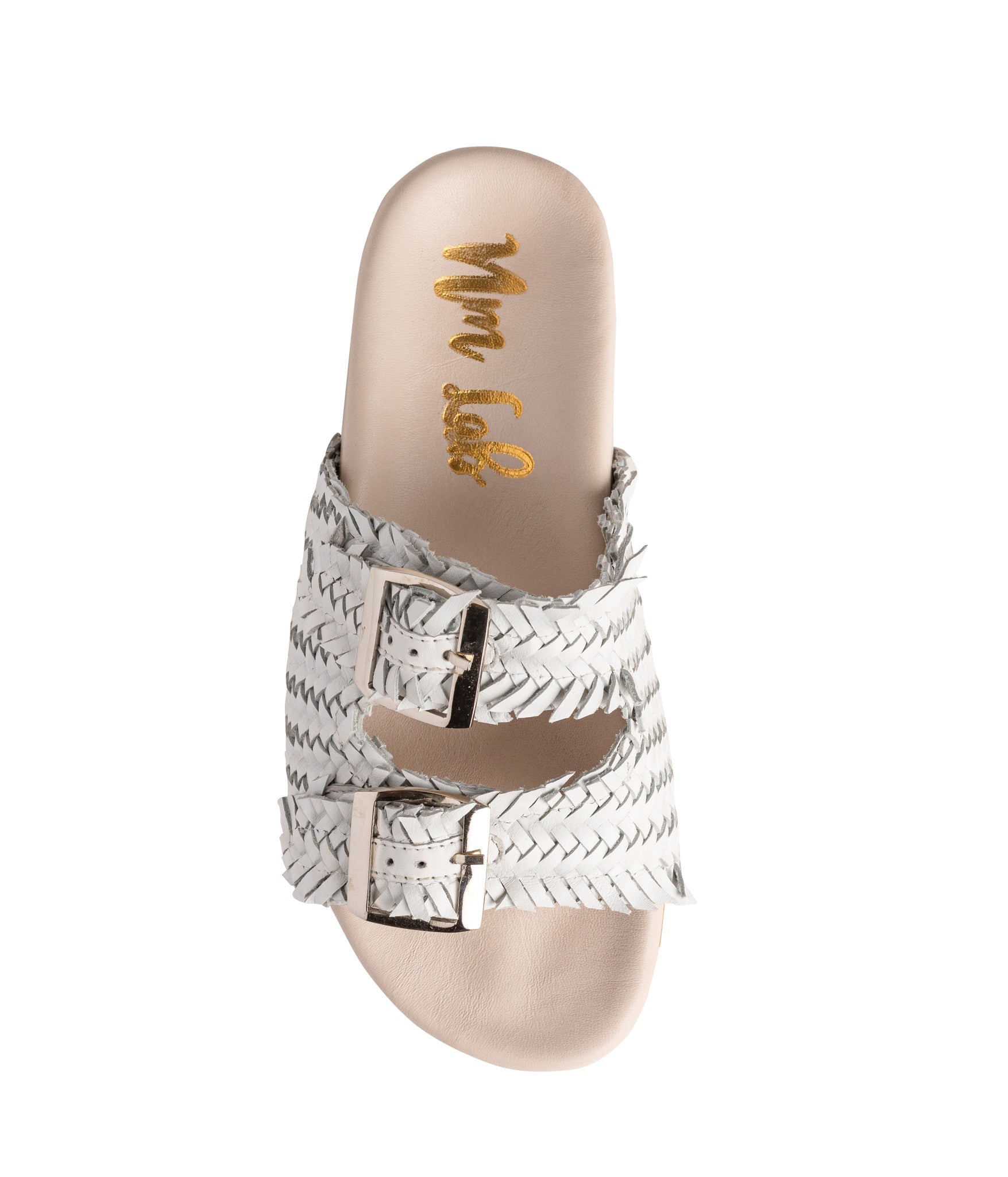 Intertwine Dual Woven Strap Slide White Leather Comfort Naughty Monkey