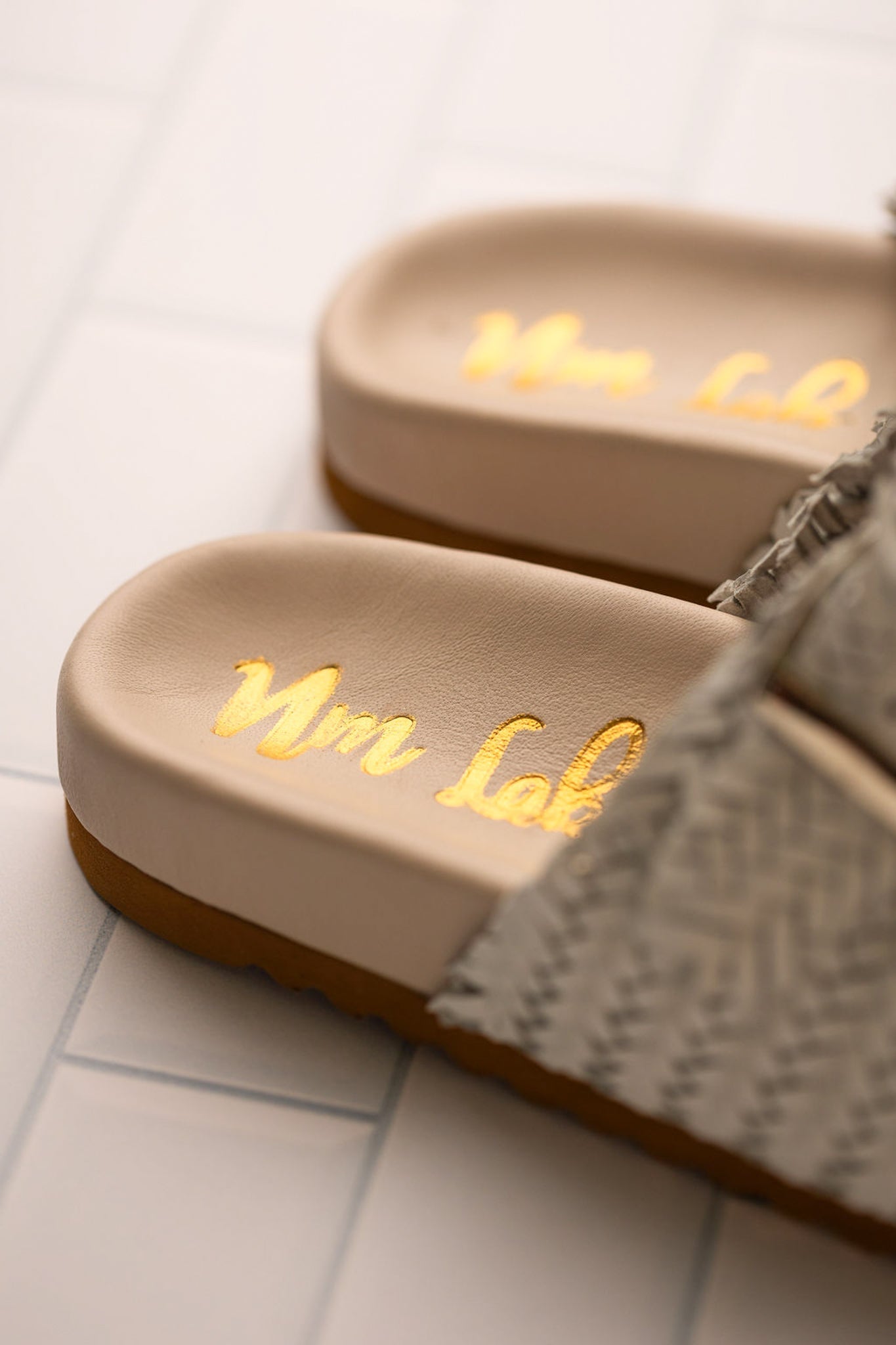 Intertwine Dual Woven Strap Slide White Leather Comfort Naughty Monkey