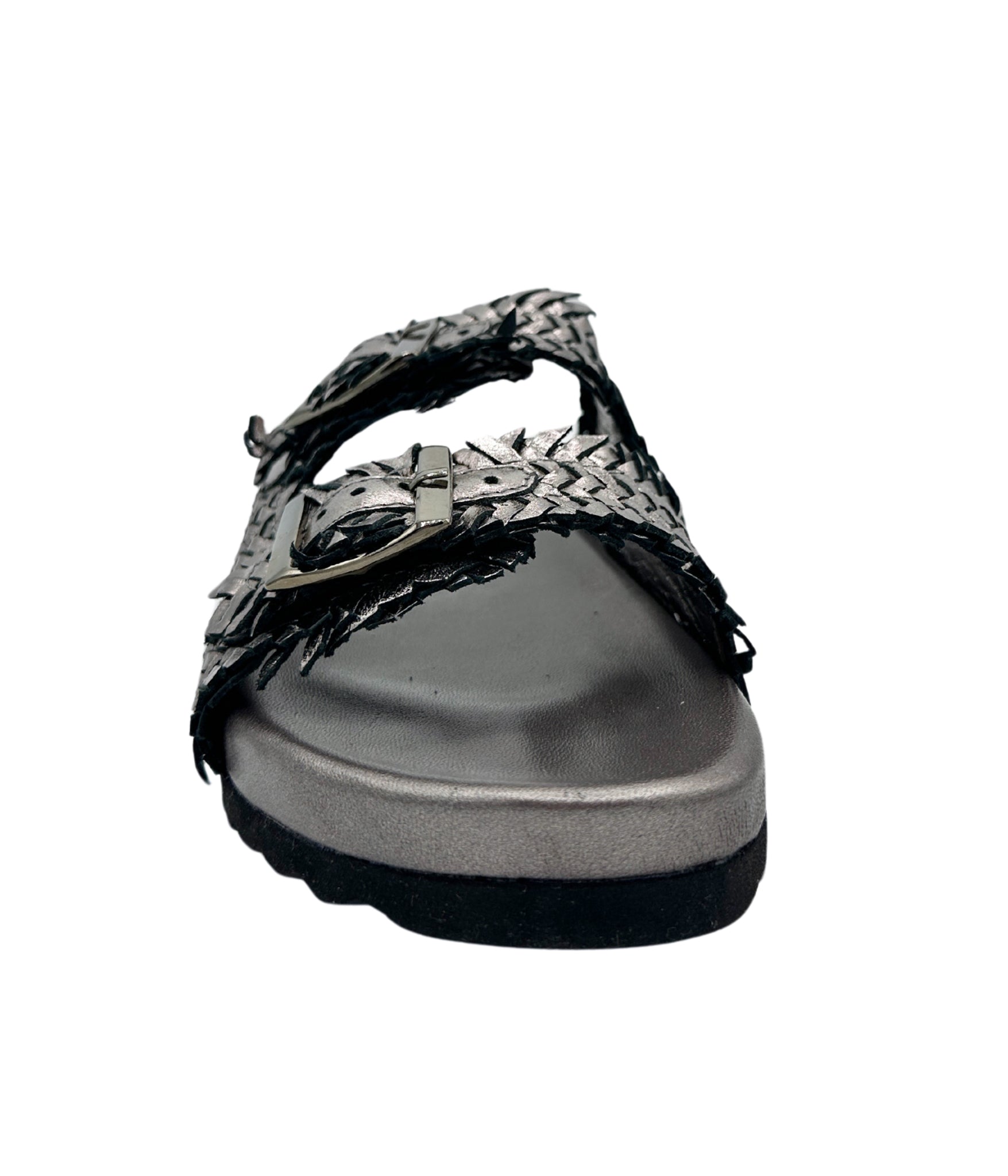 Intertwine Dual Woven Strap Slide Pewter Metallic Sandal Naughty Monkey