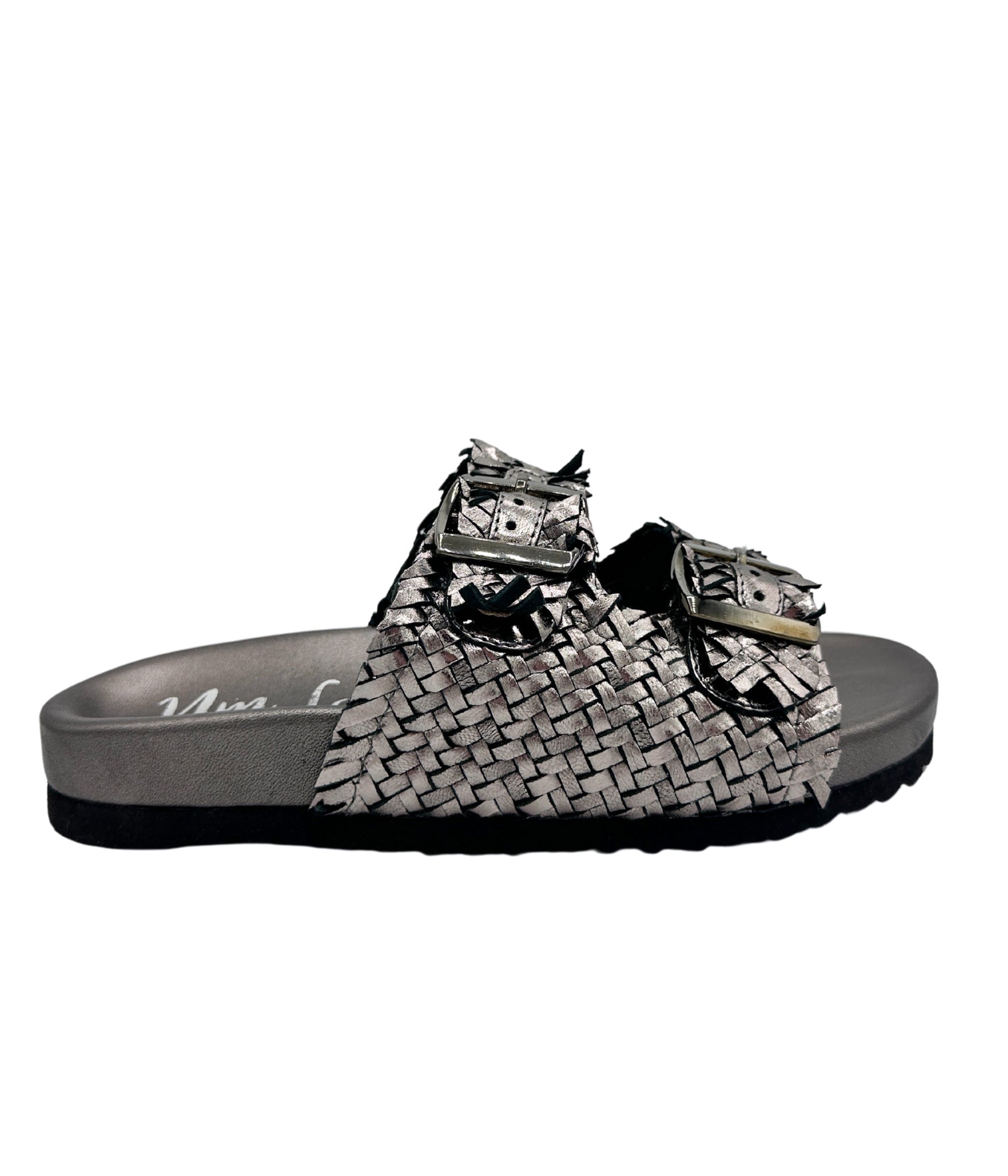 Intertwine Dual Woven Strap Slide Pewter Metallic Sandal Naughty Monkey
