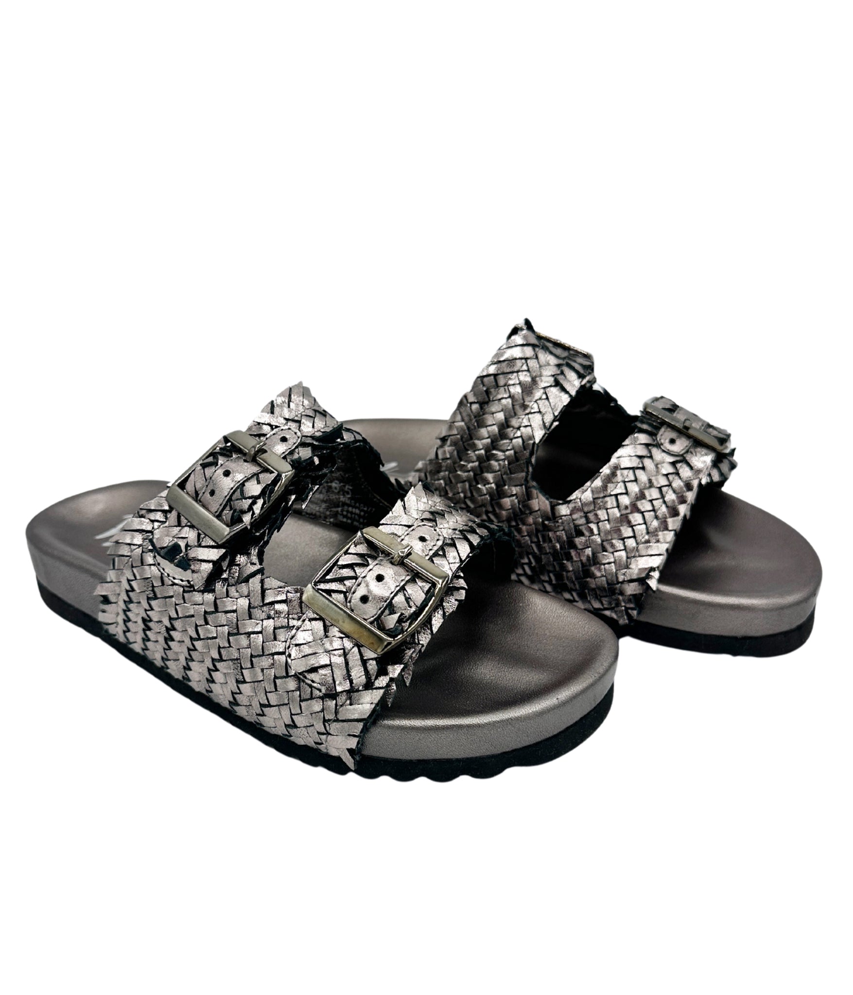 Intertwine Dual Woven Strap Slide Pewter Metallic Sandal Naughty Monkey