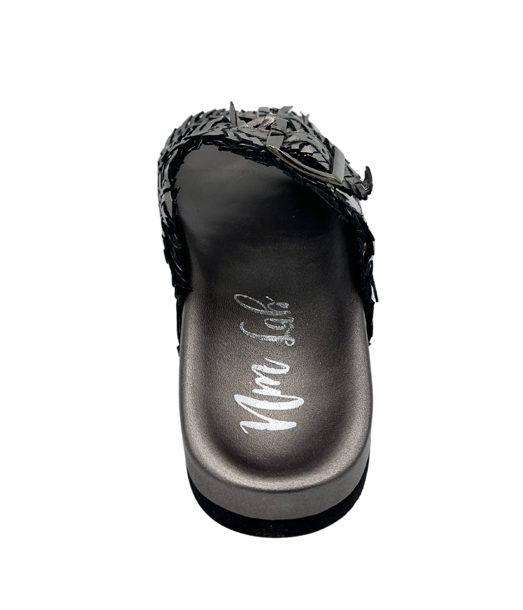 Intertwine Dual Woven Strap Slide Pewter Metallic Sandal Naughty Monkey