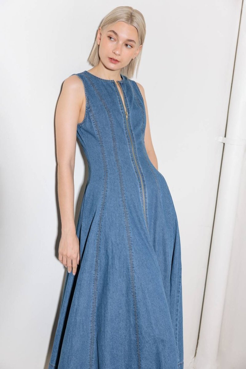 IRRESISTIBLY POISED DENIM MIDI DRESS - Love Salve