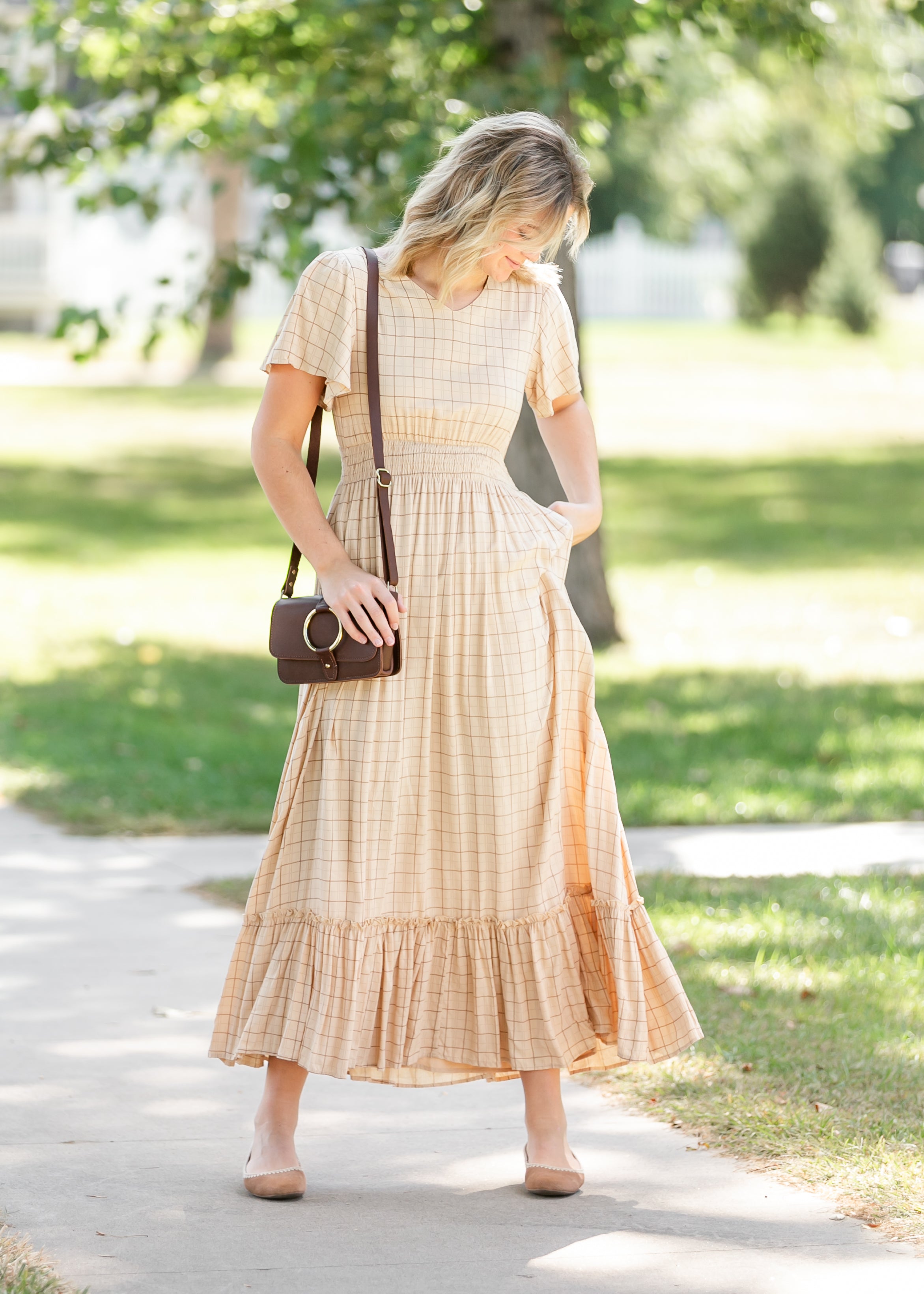 Isabella Windowpane Maxi Dress Inherit Co.