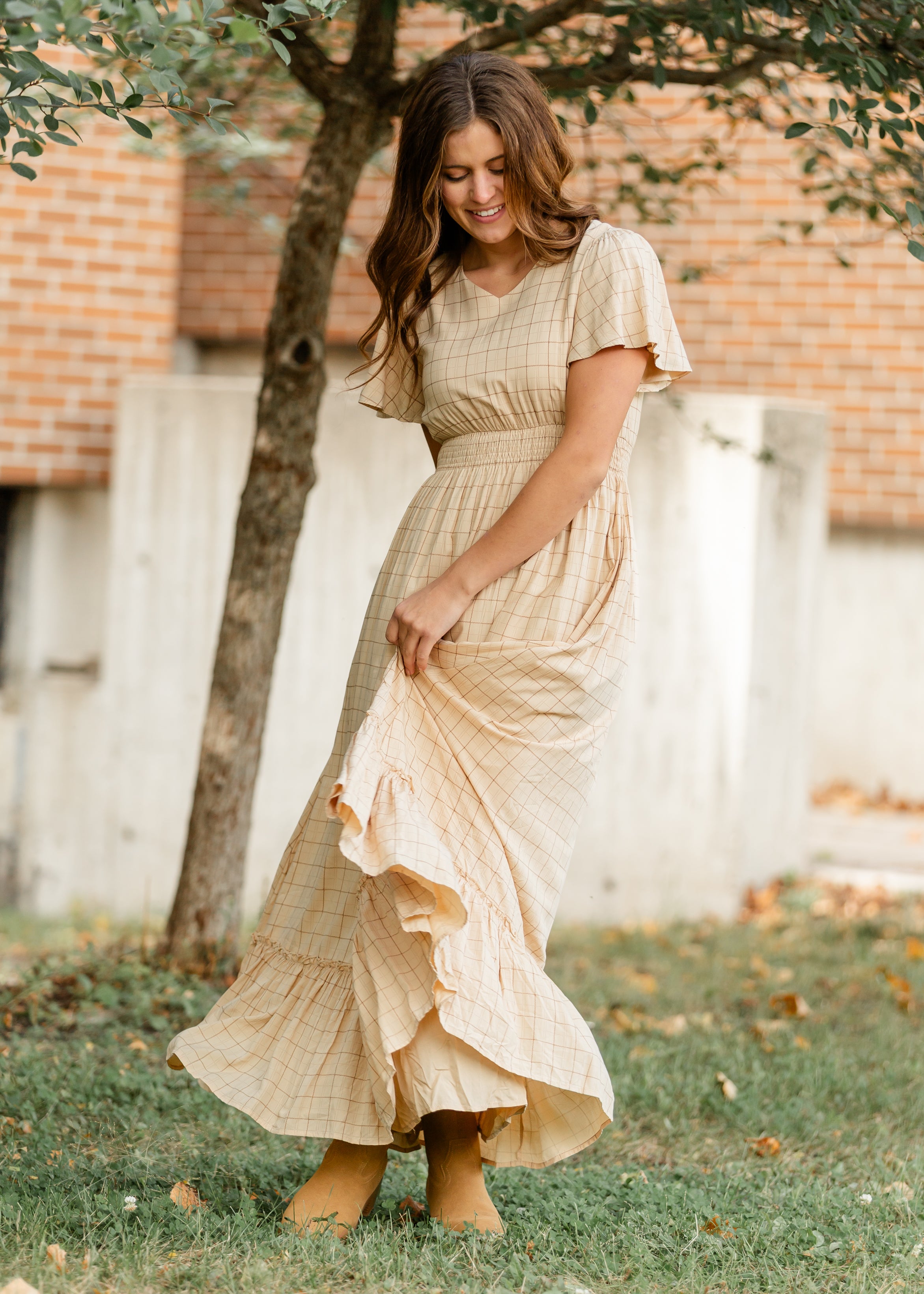 Isabella Windowpane Maxi Dress Inherit Co.