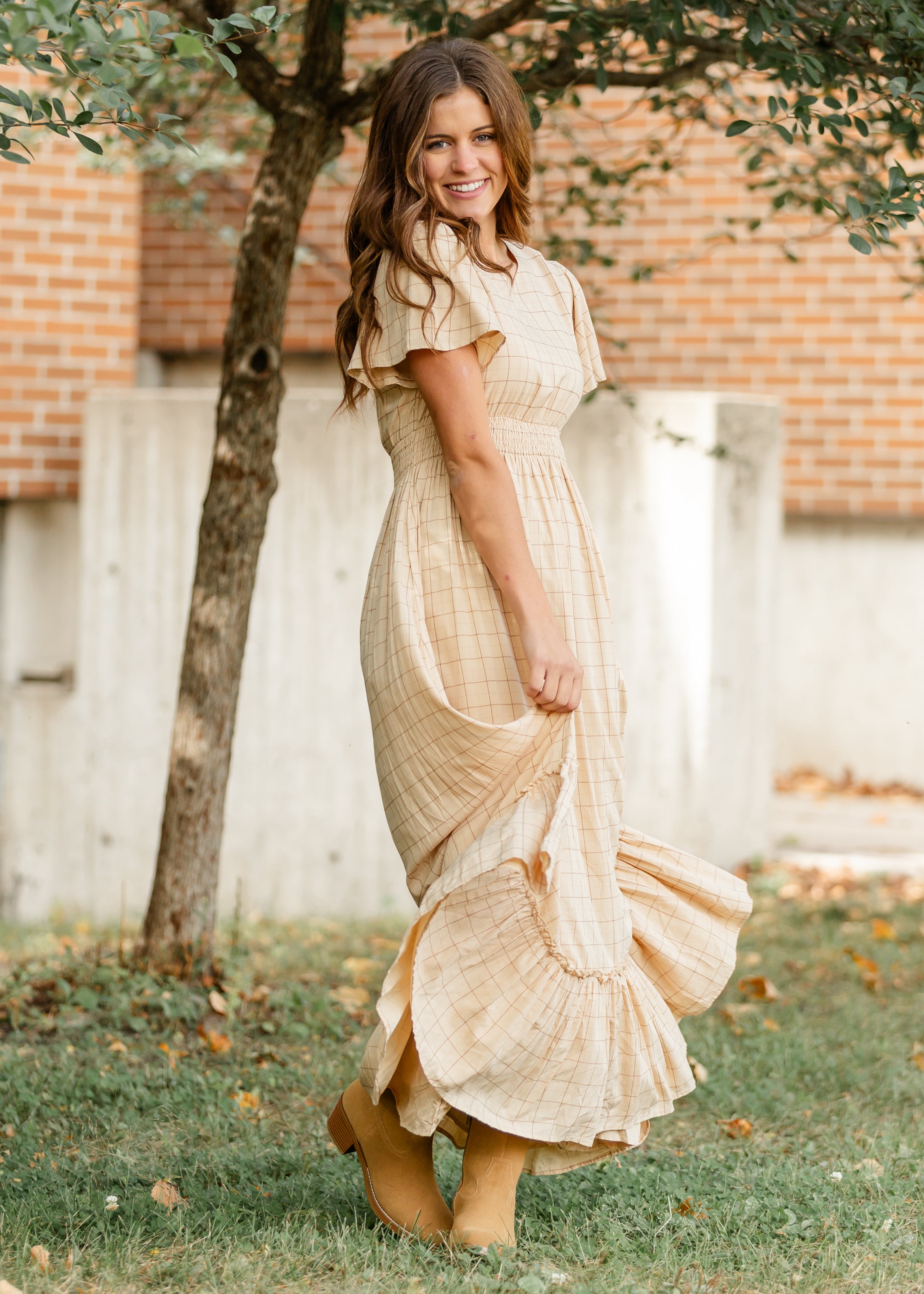 Isabella Windowpane Maxi Dress Inherit Co.