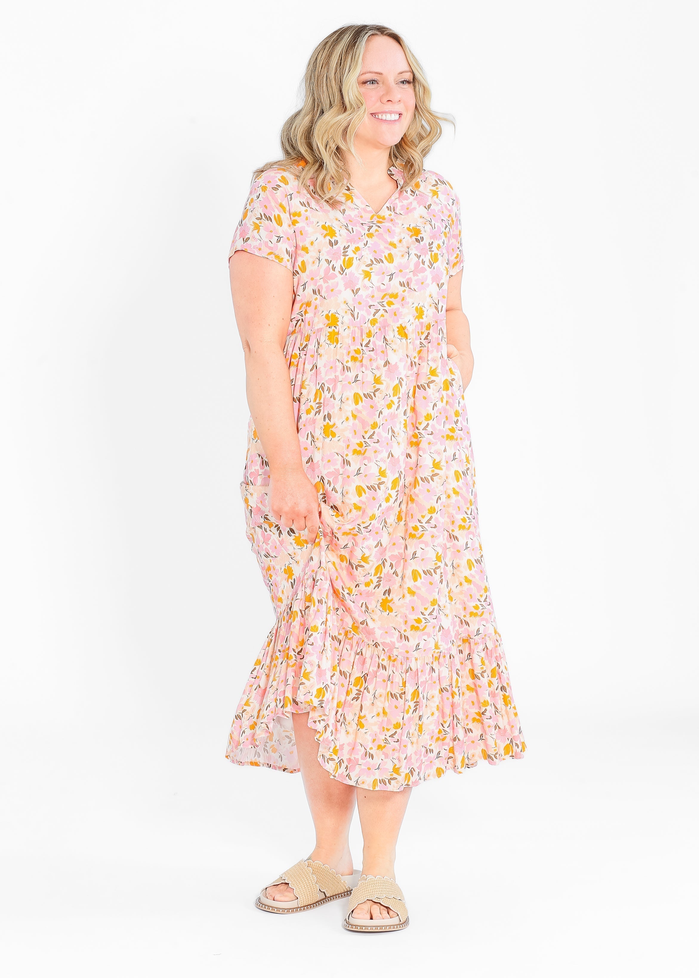 Jaydrien Floral Flutter Sleeve Midi Dress - FINAL SALE Inherit Co.