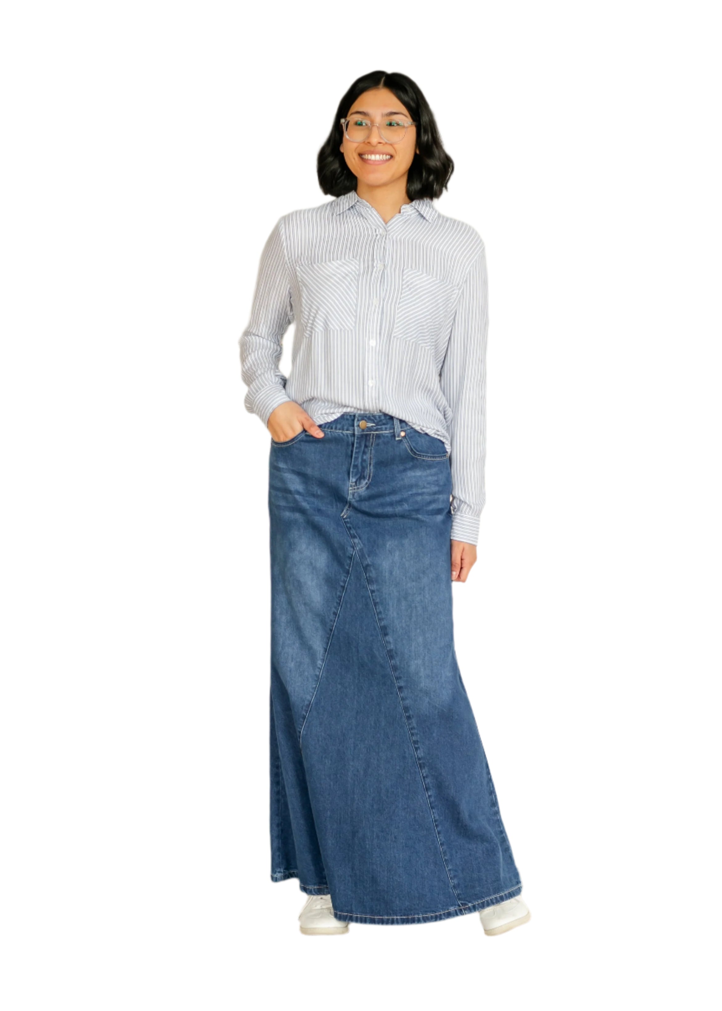 Jennifer A-Line Long Denim Skirt Inherit Co.