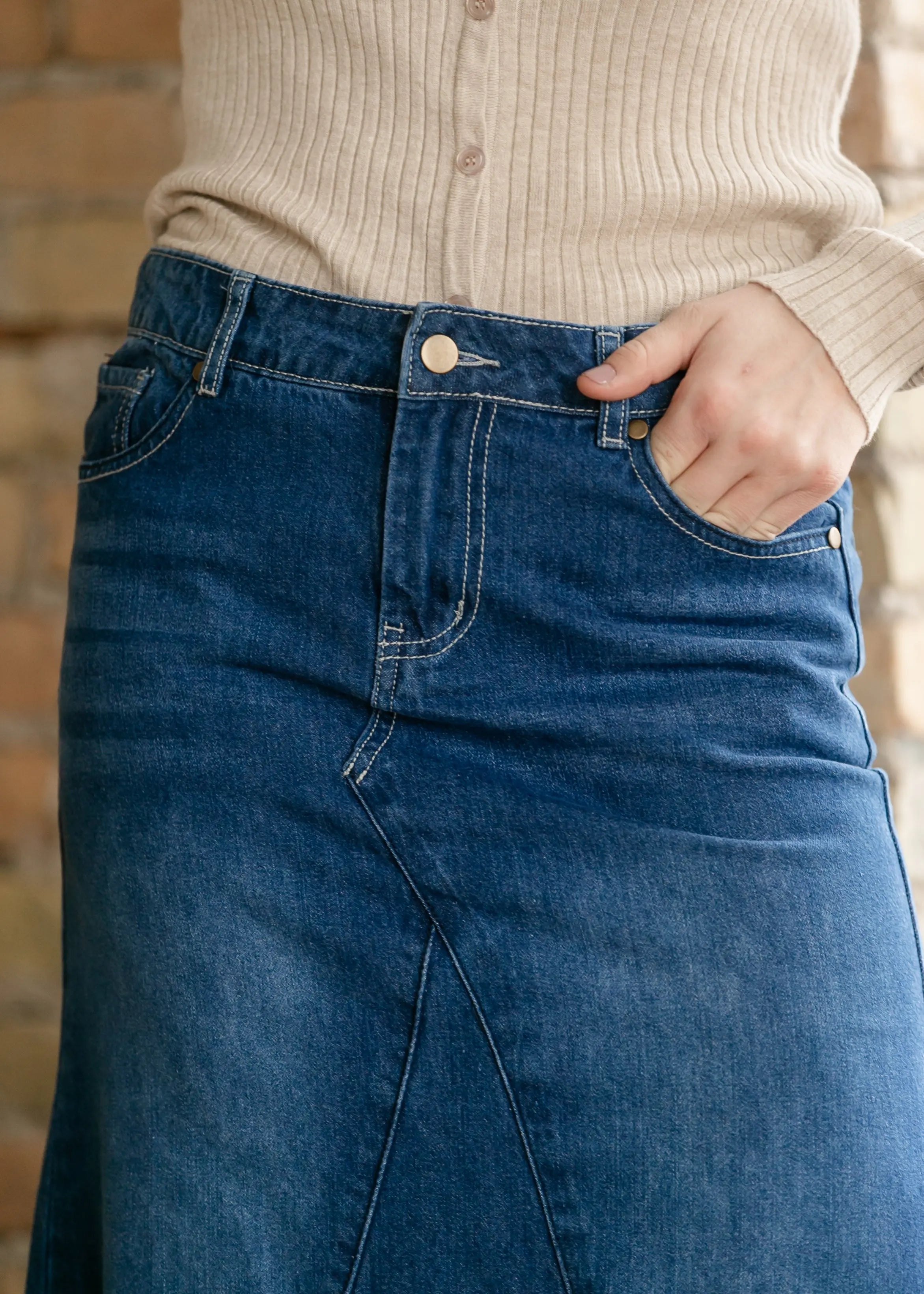 Skirt - Long Denim - A-Line by Inherit Co. - Full View