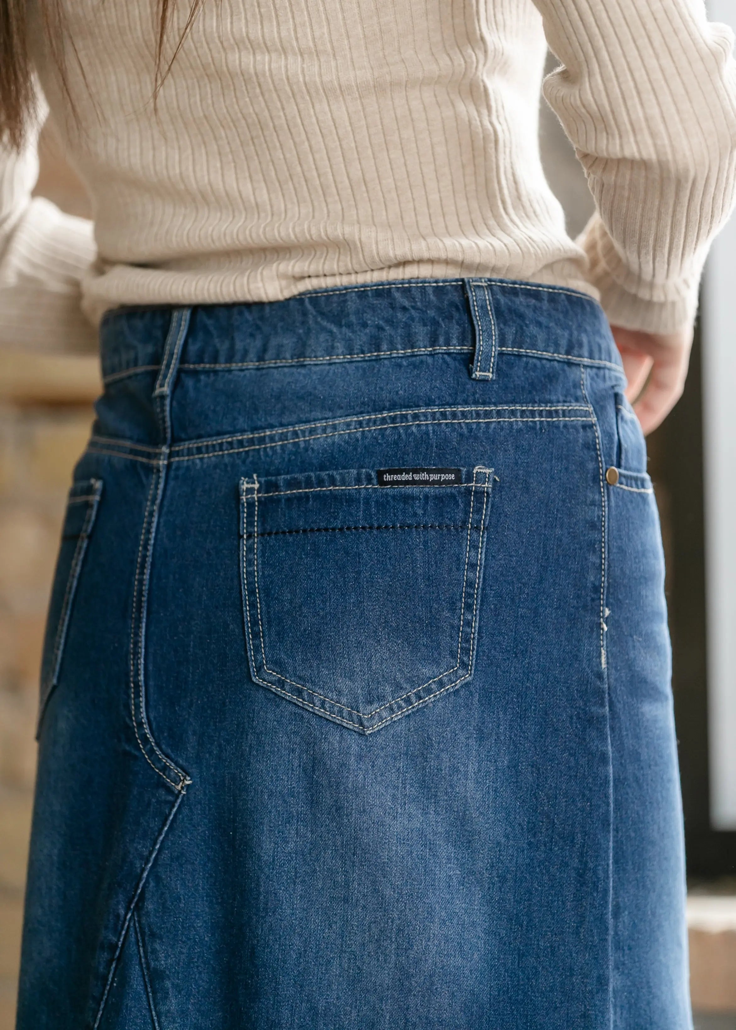 Skirt - Long Denim - A-Line - Alternate Angle