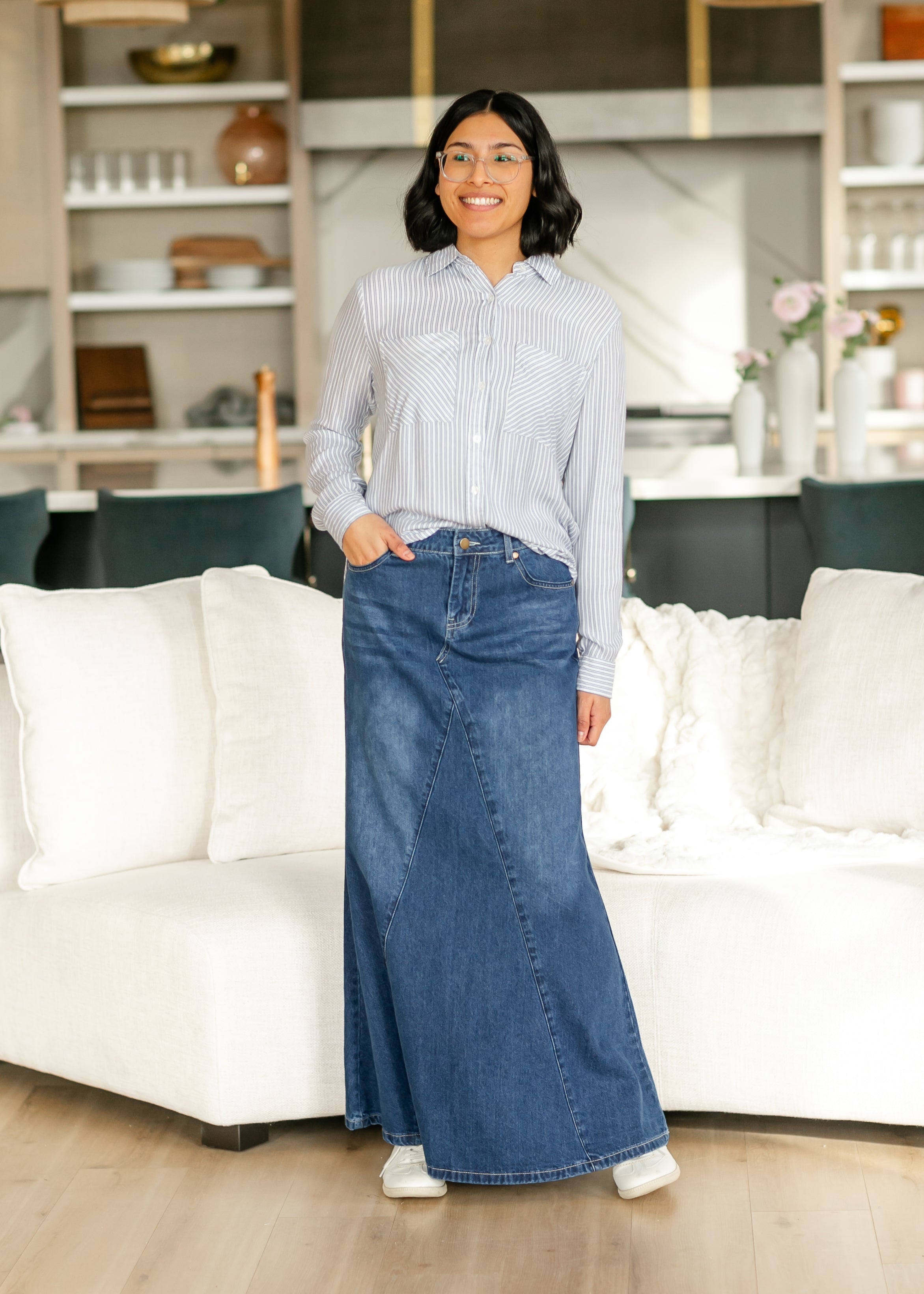 Jennifer A-Line Long Denim Skirt Inherit Co.