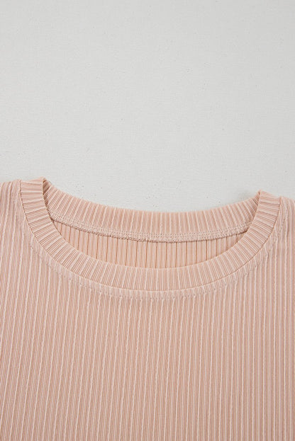 Jet Stream Textured Knit Round Neck Short Sleeve Top for Summer - Love Salve