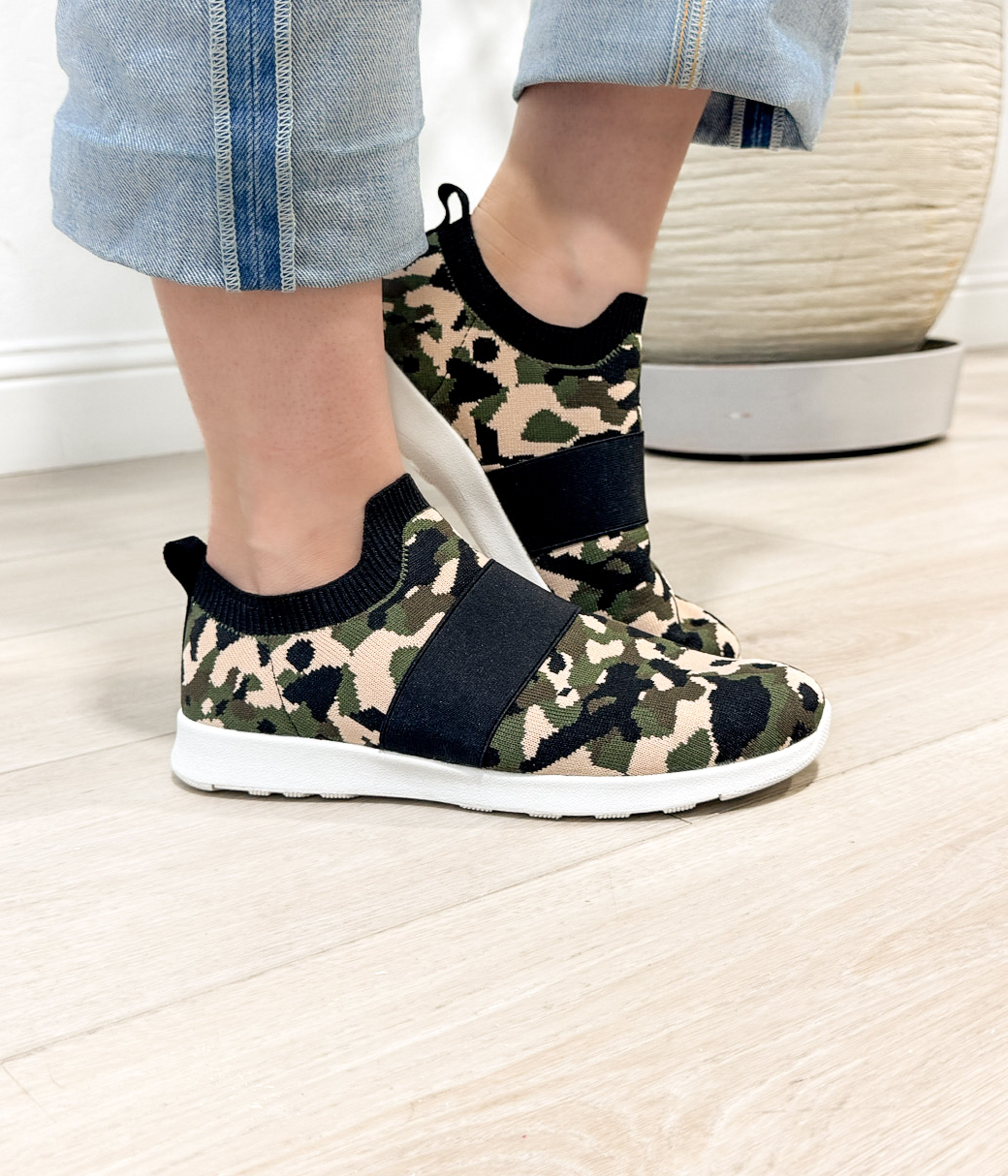 Jia Knit Sneaker Camo Comfort Wide Feet With Elastic Band Naughty Monkey