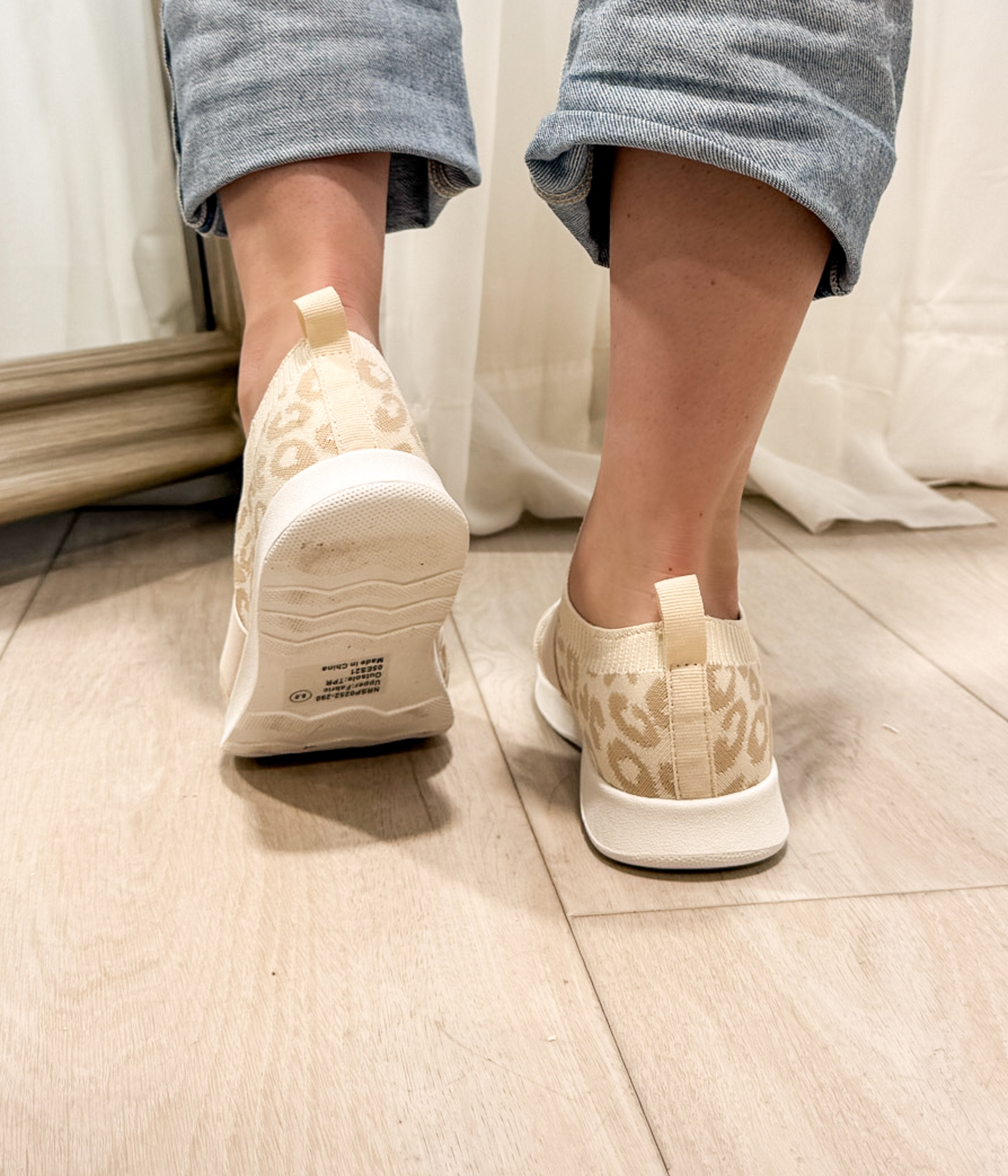 Jia Knit Sneaker Cream Leopard Wide Fit Elastic Band Naughty Monkey