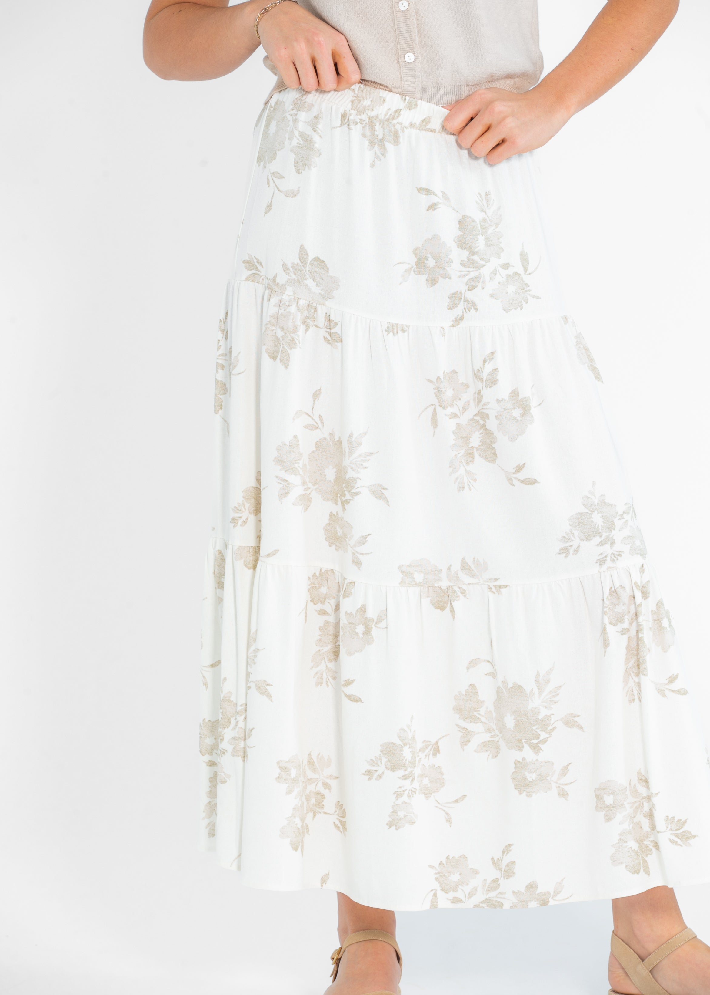 Jill Floral Stretch Waist Floral Tiered Maxi Skirt Inherit Co.