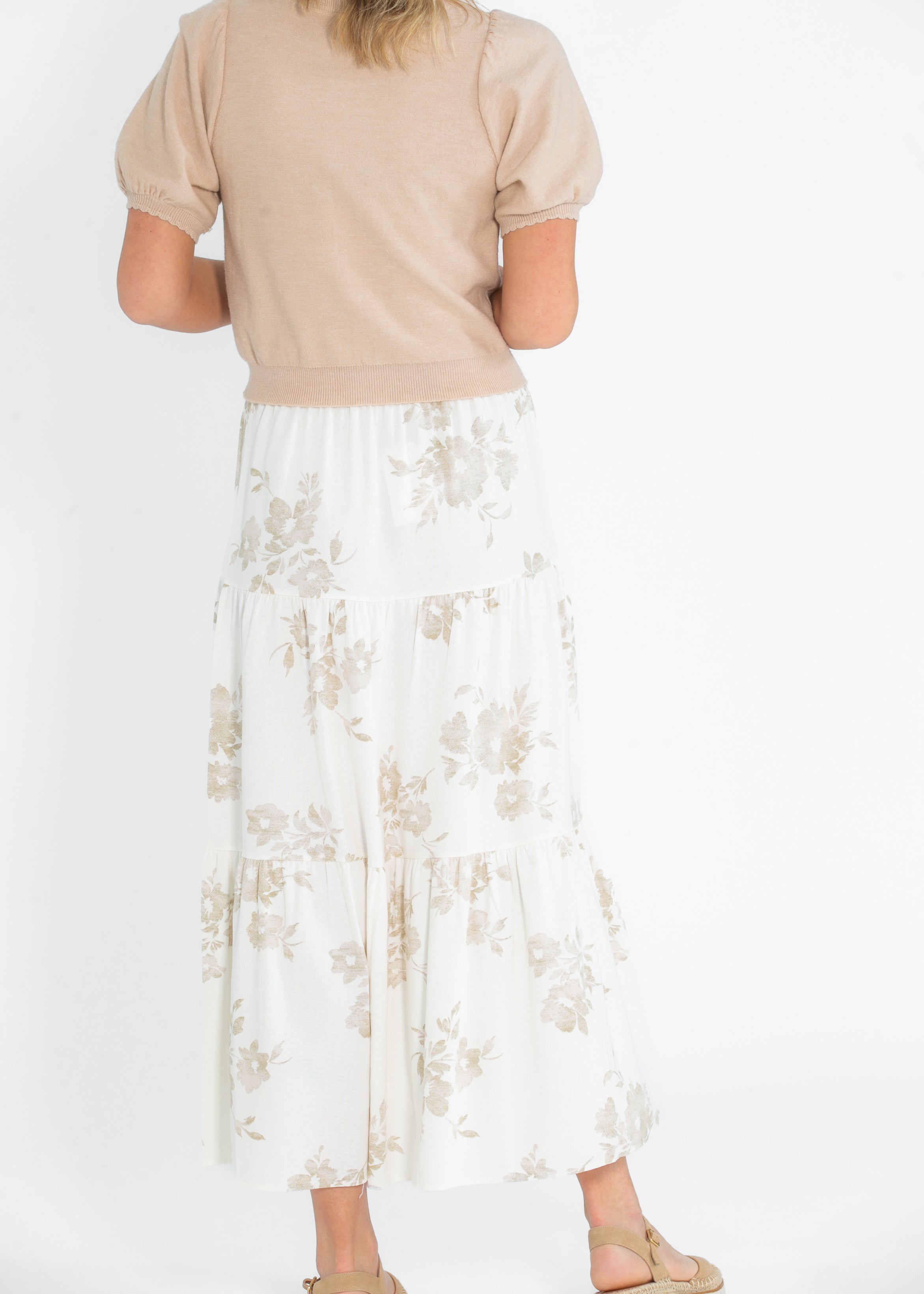 Jill Floral Stretch Waist Floral Tiered Maxi Skirt Inherit Co.