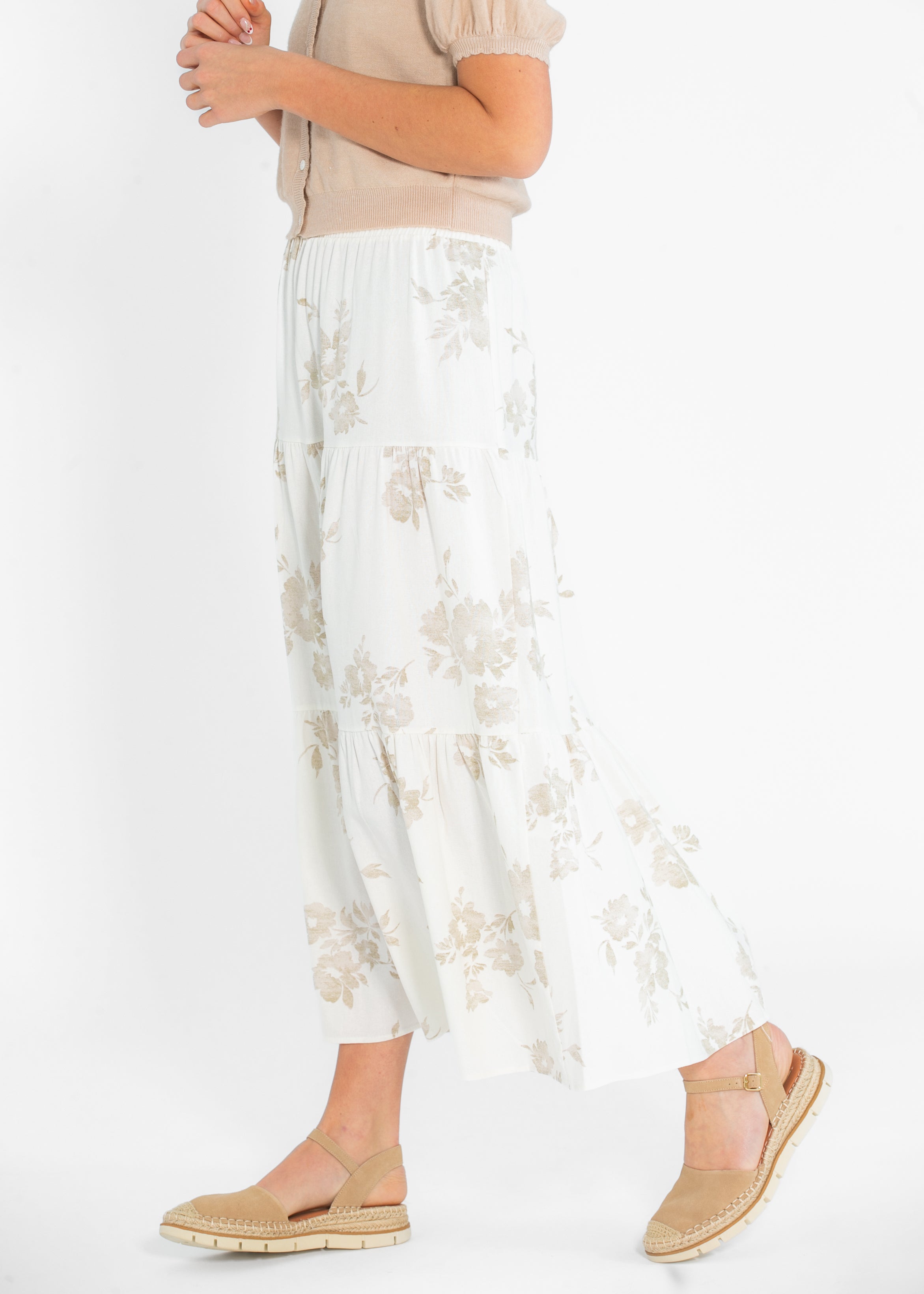 Jill Floral Stretch Waist Floral Tiered Maxi Skirt Inherit Co.