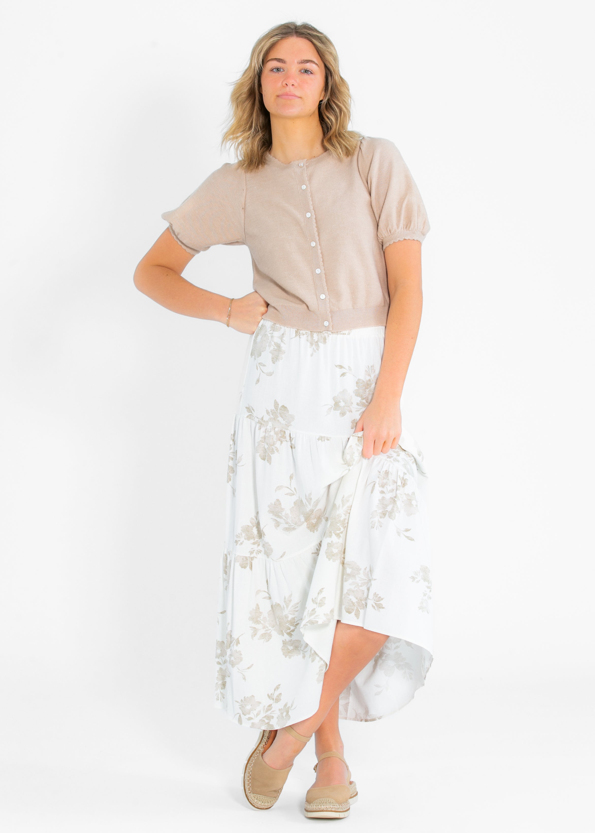 Jill Floral Stretch Waist Floral Tiered Maxi Skirt Inherit Co.
