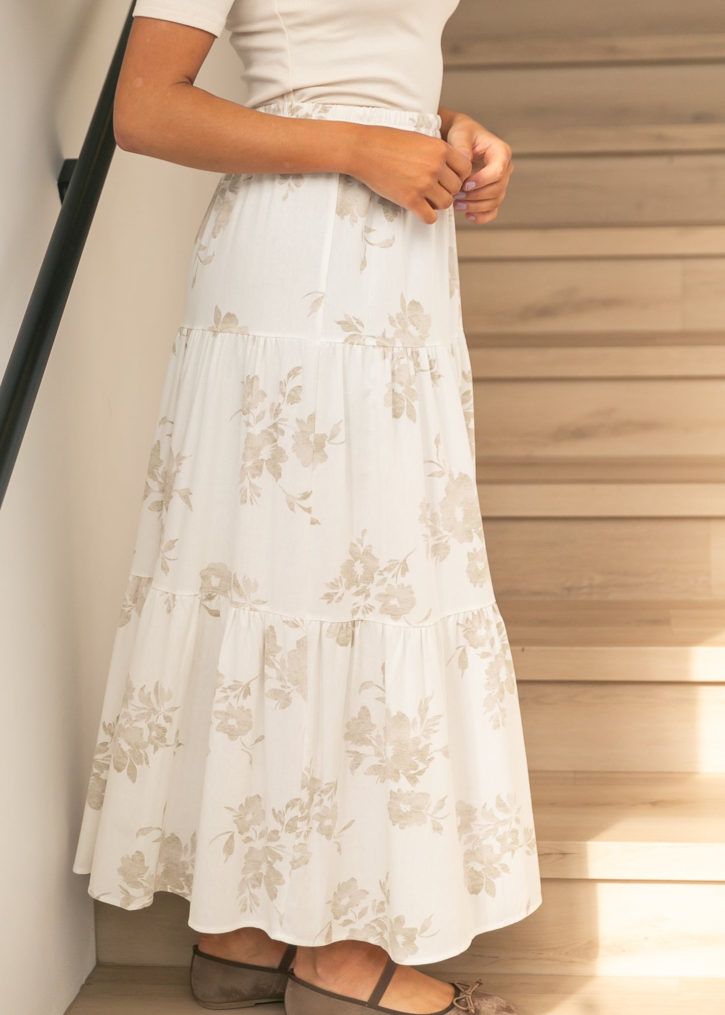 Jill Floral Stretch Waist Floral Tiered Maxi Skirt Inherit Co.