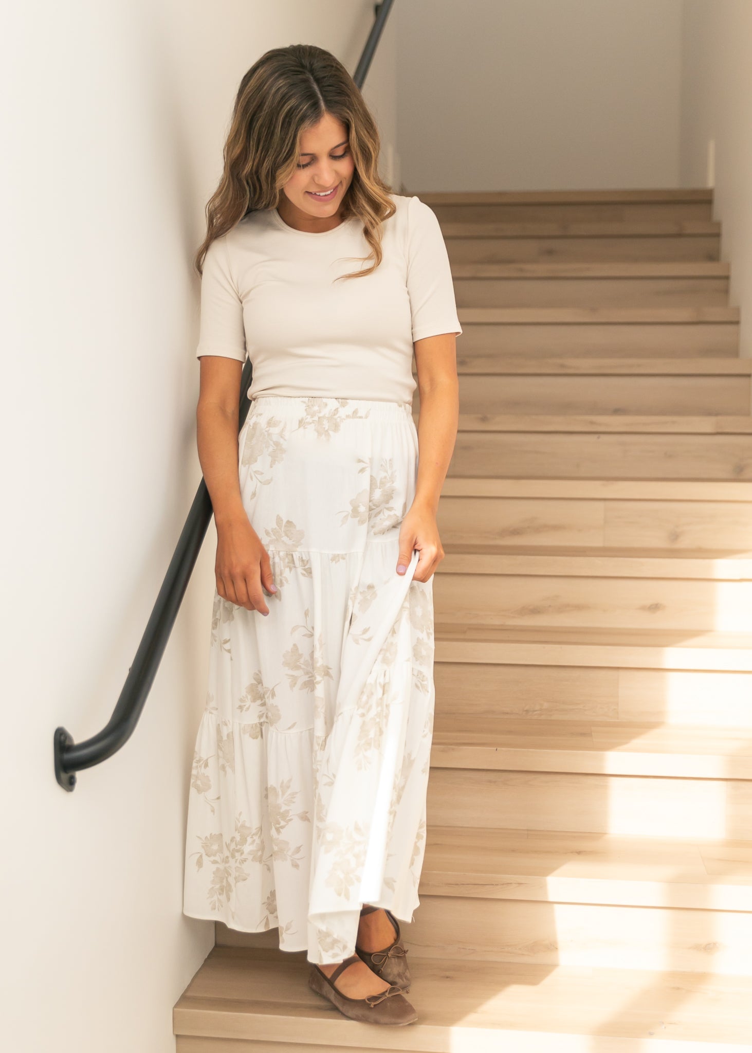 Jill Floral Stretch Waist Floral Tiered Maxi Skirt Inherit Co.