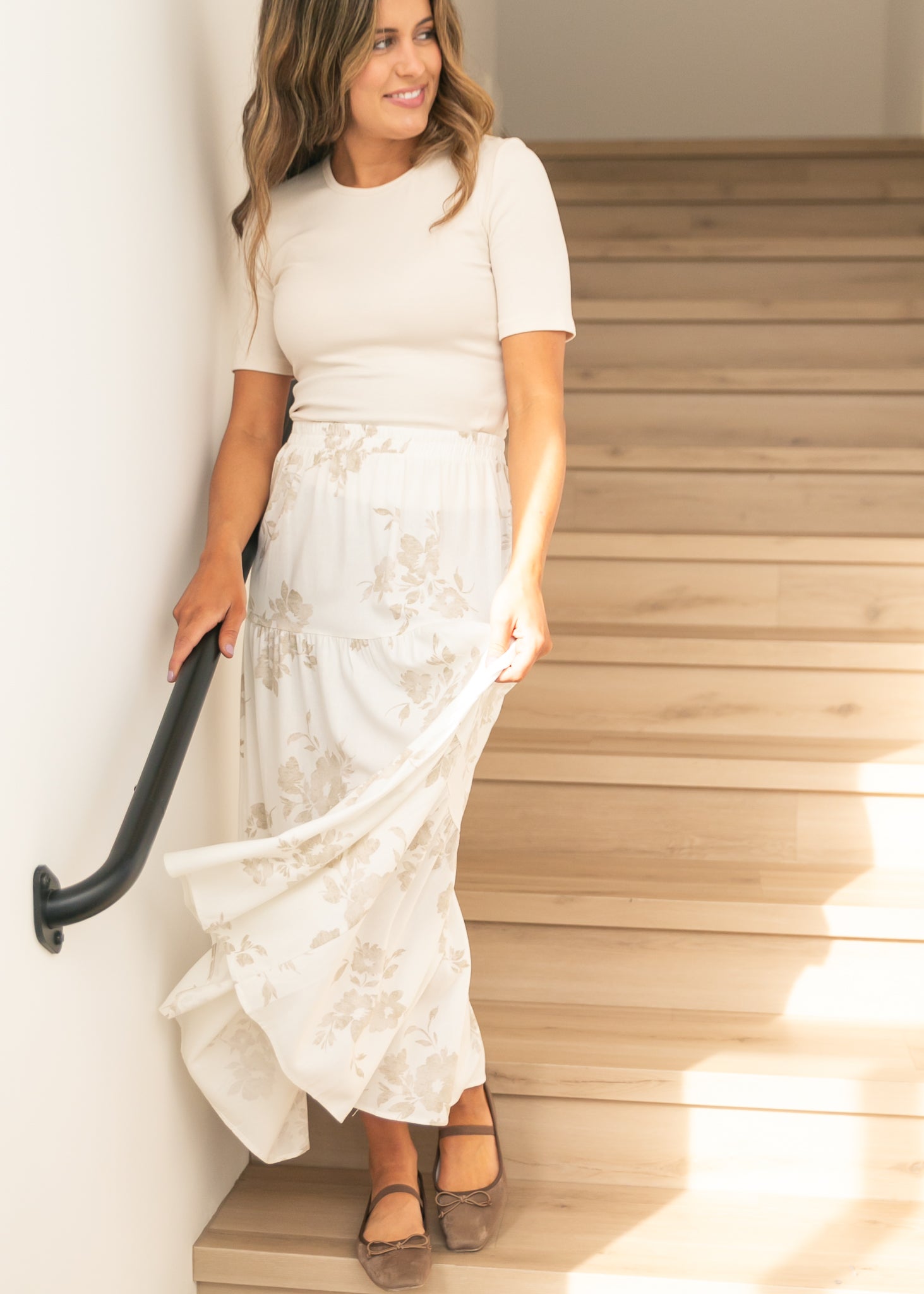 Jill Floral Stretch Waist Floral Tiered Maxi Skirt Inherit Co.