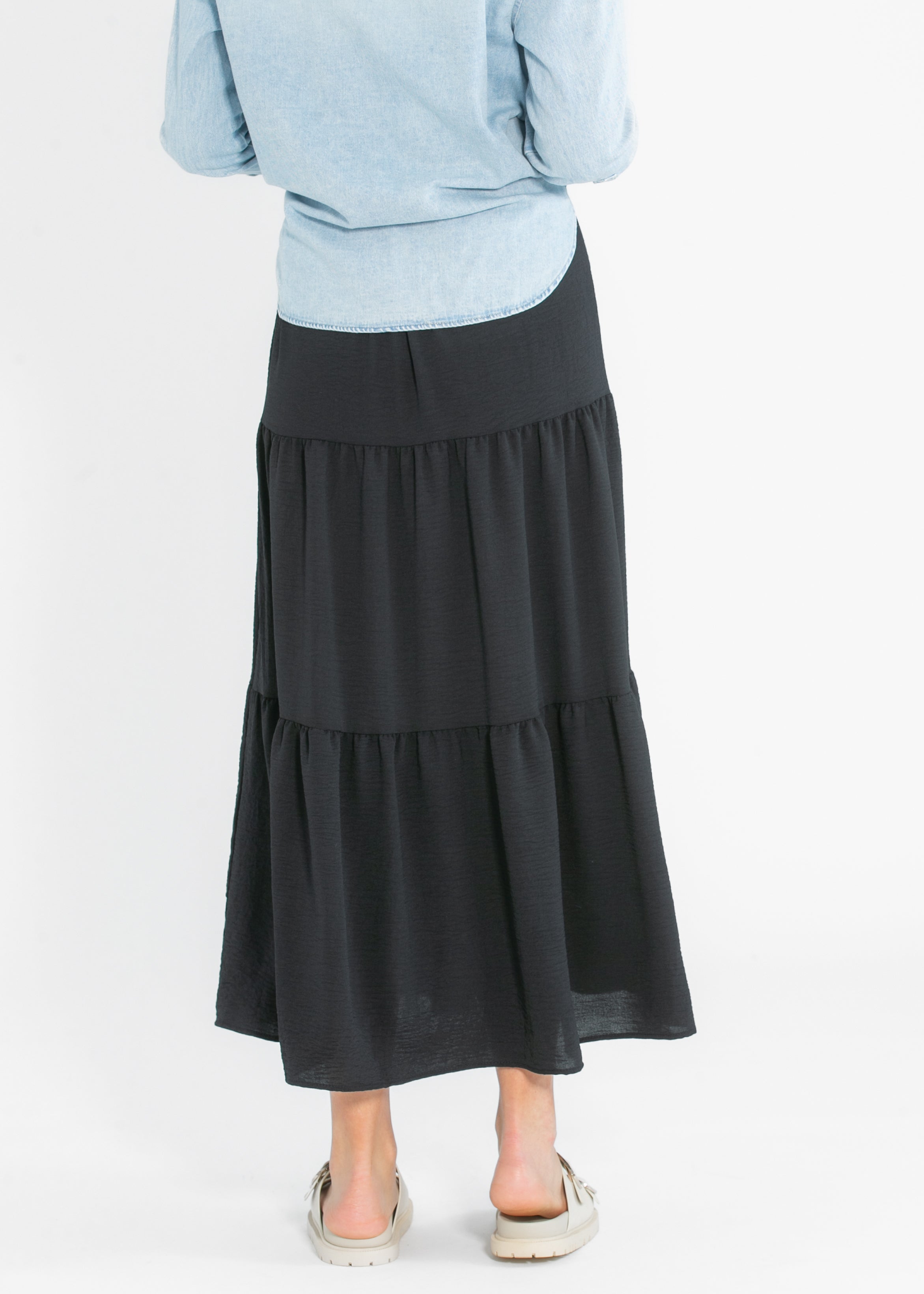 Jill Stretch Waist Tiered Maxi Skirt Inherit Co.