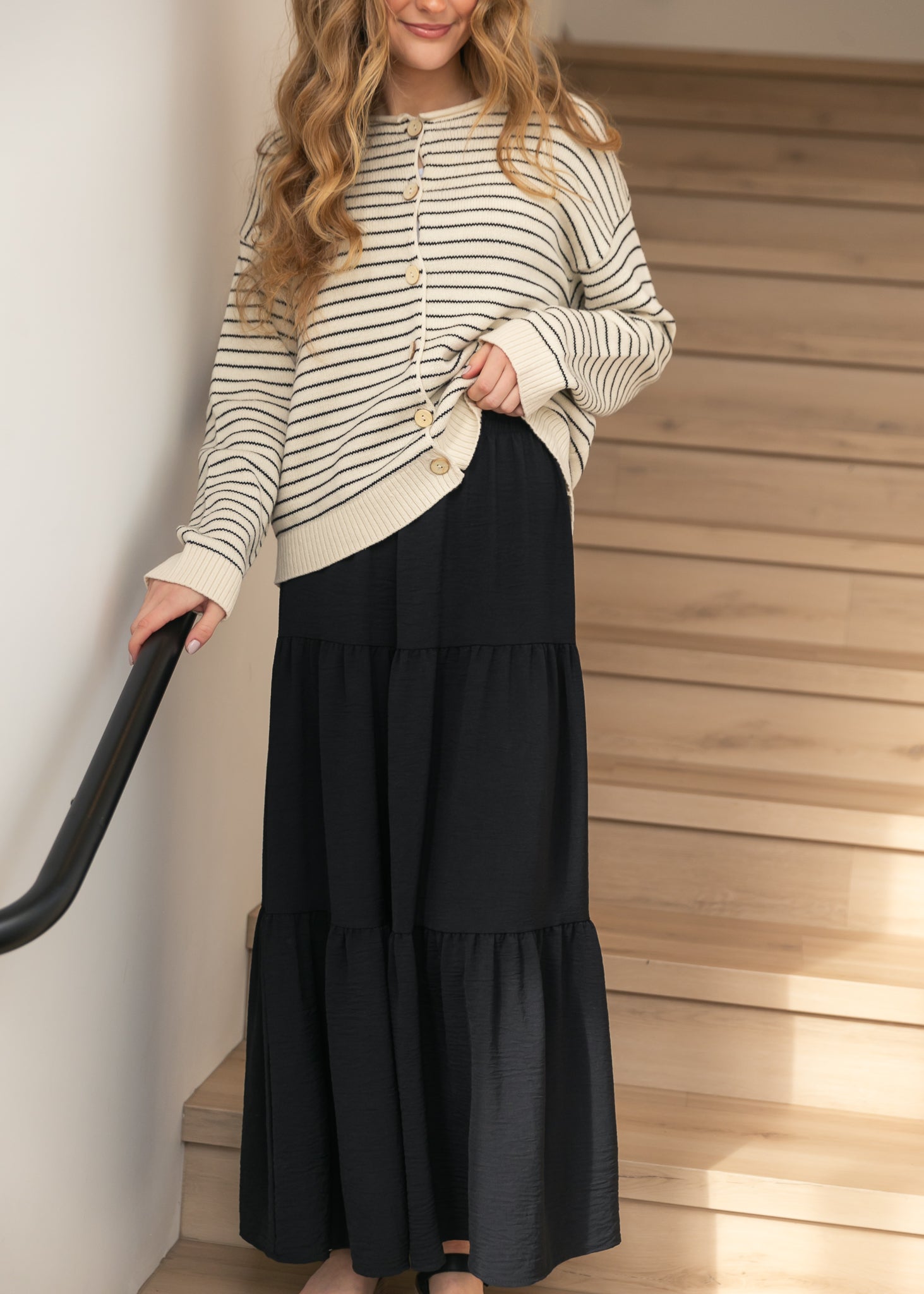 Jill Stretch Waist Tiered Maxi Skirt Inherit Co.