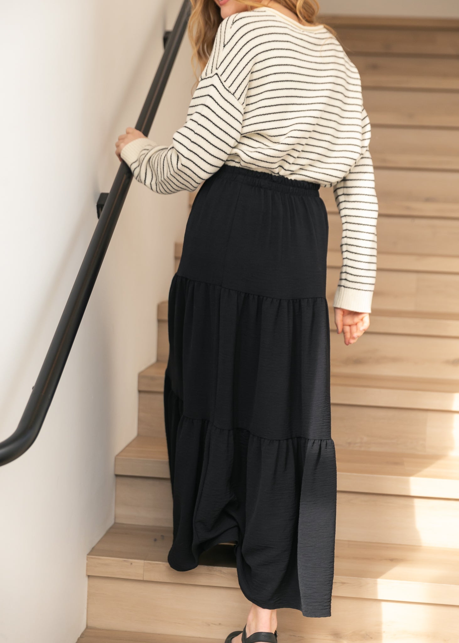 Jill Stretch Waist Tiered Maxi Skirt Inherit Co.