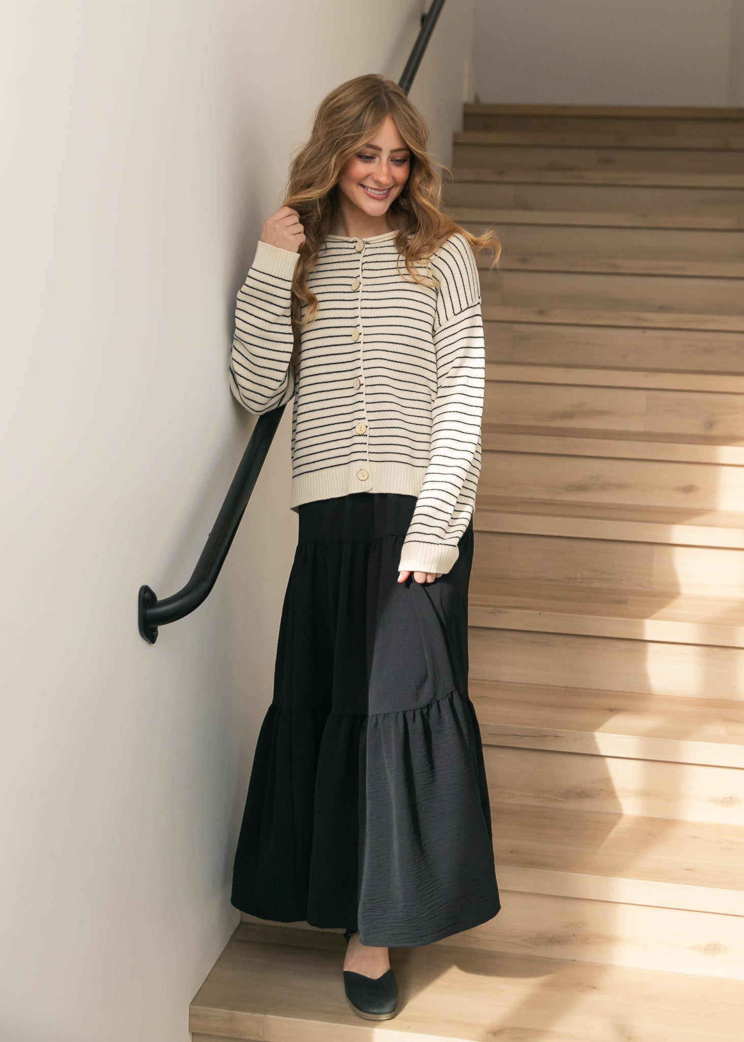 Jill Stretch Waist Tiered Maxi Skirt Inherit Co.