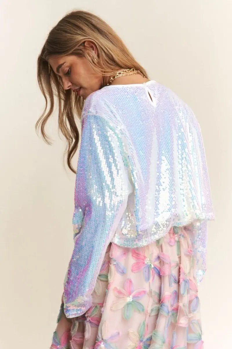 J.NNA Sequin Long Sleeve Crop T-Shirt - Love Salve 