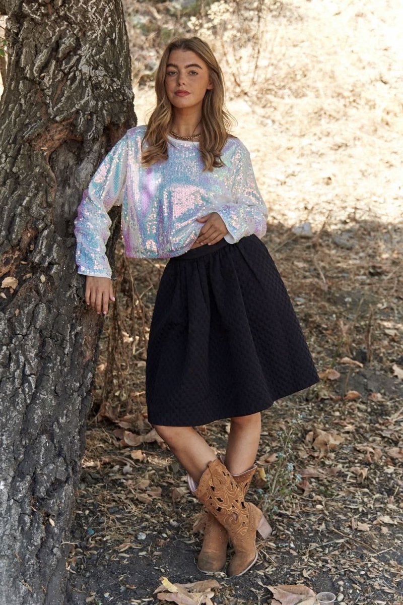 J.NNA Sequin Long Sleeve Crop T-Shirt - Love Salve 