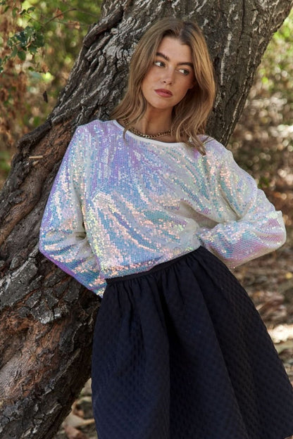 J.NNA Sequin Long Sleeve Crop T-Shirt - Love Salve 