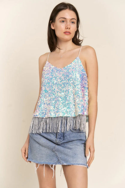 J.NNA Sequin Tassel Hem Flowy Cami for Glamorous Style - Love Salve 