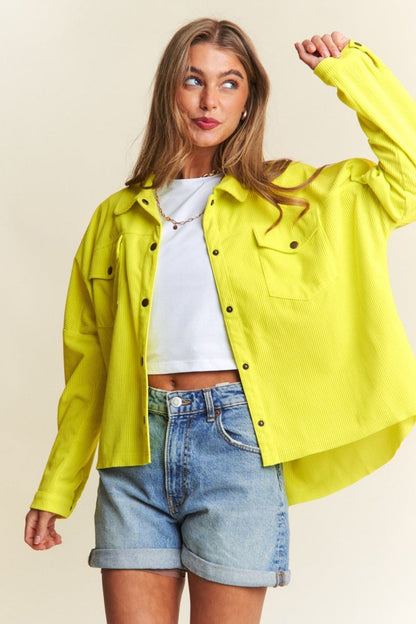 J.NNA Snap Down Long Sleeve High Low Shacket for Women - Love Salve 
