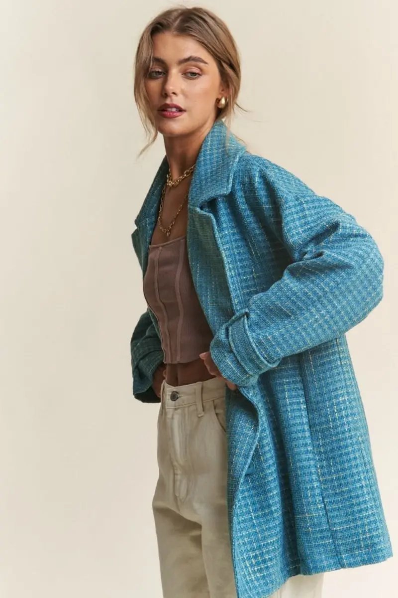 J.NNA Tweed Double-Breasted Long Sleeve Coat - Love Salve 