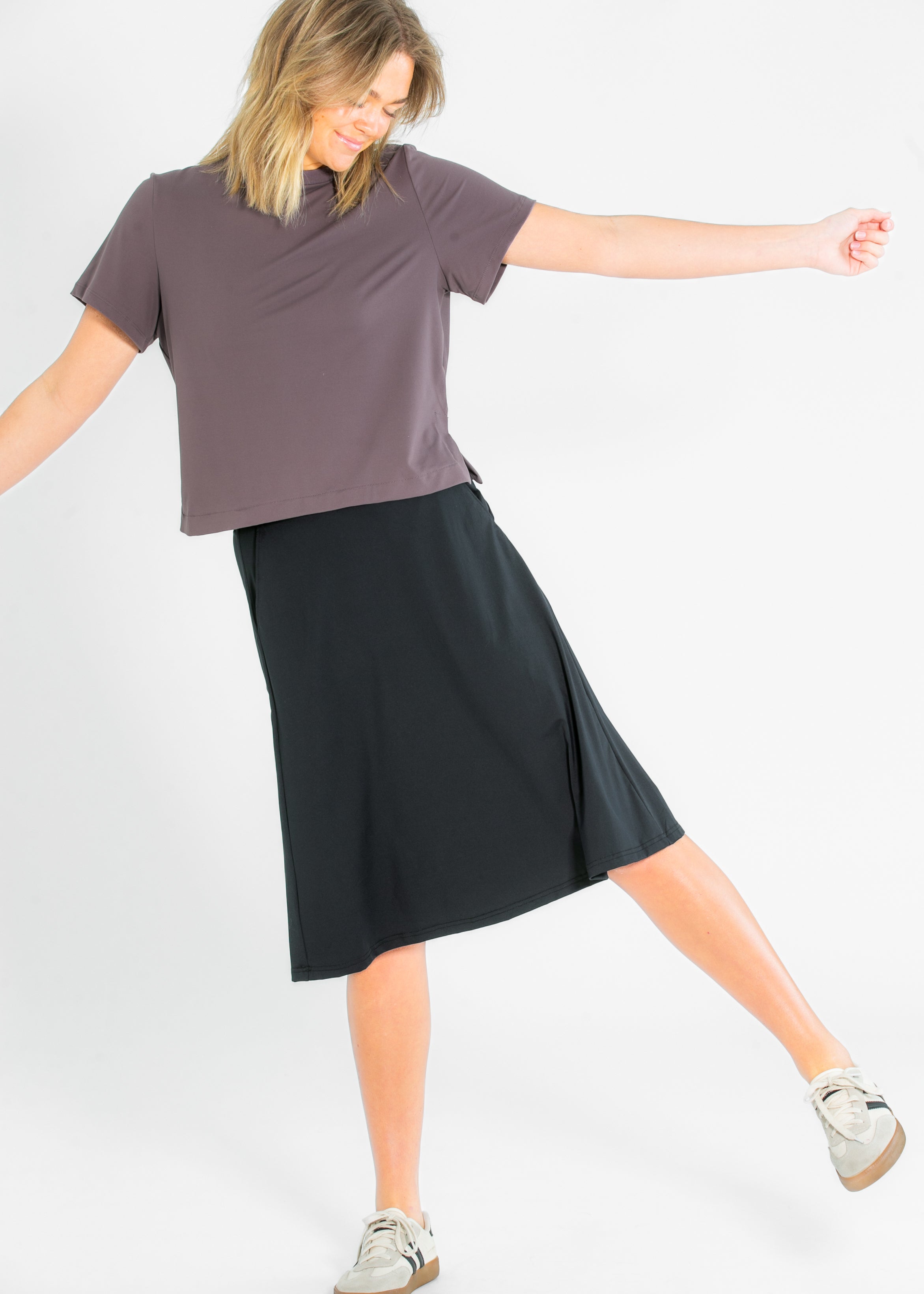 Jo Lightweight Active A-Line Midi Skirt Inherit Co.