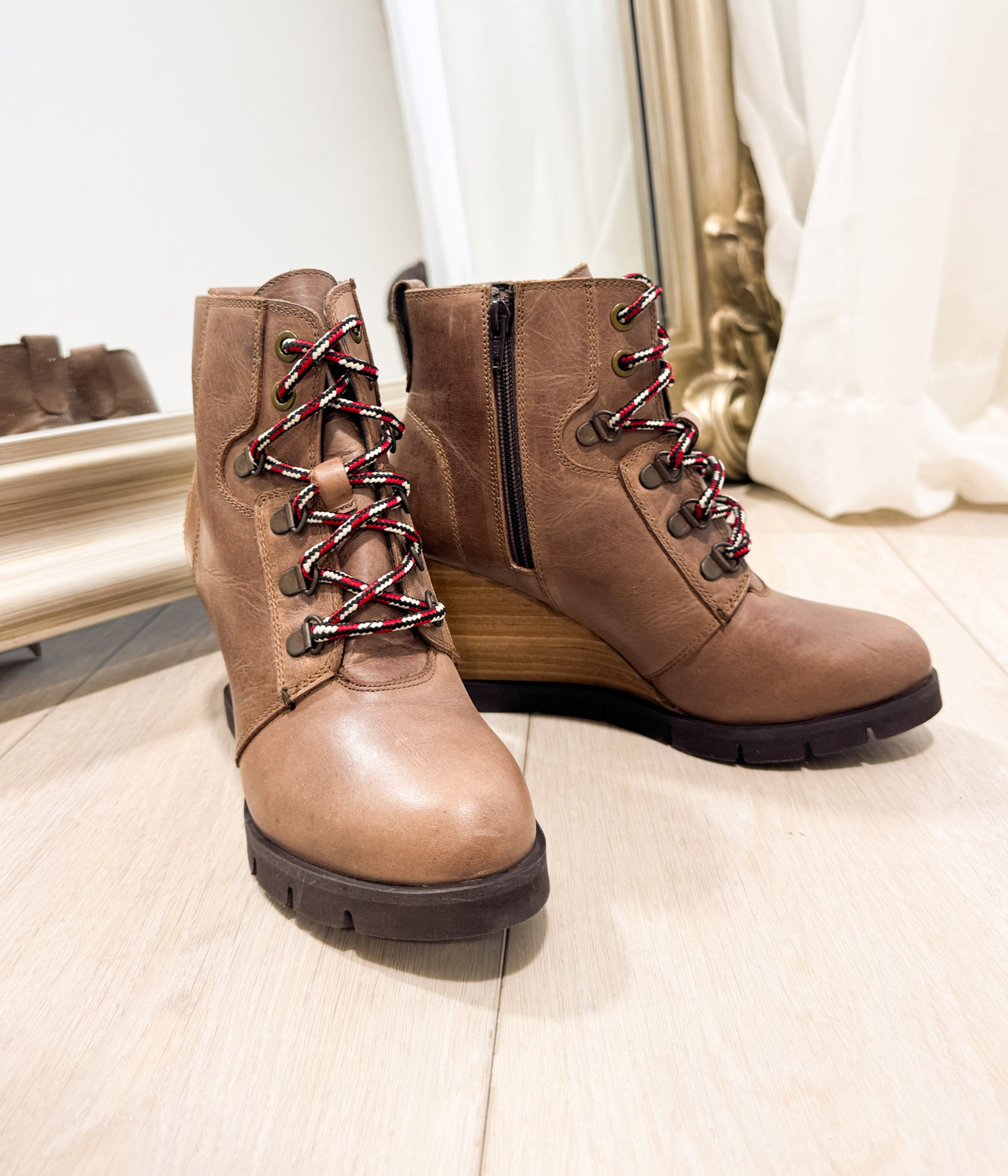 Joana Taupe Wedge Boot With Cushioned Footbed And Side Zip Naughty Monkey