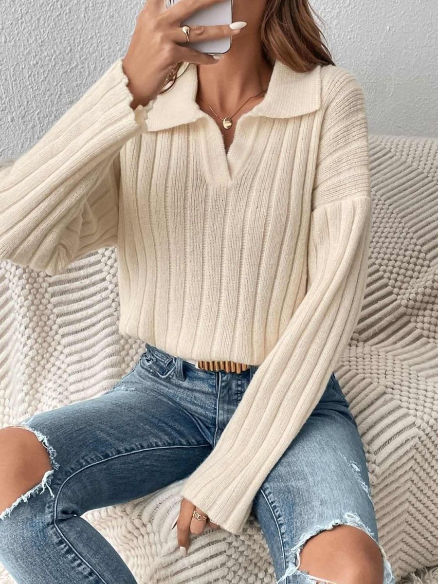 Johnny Collar Long Sleeve Sweater - Love Salve 