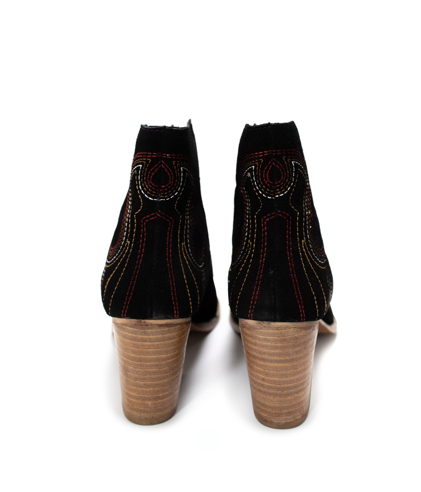 Journee Suede Ankle Boots Black 3 Inch Heel Western Stitch Naughty Monkey