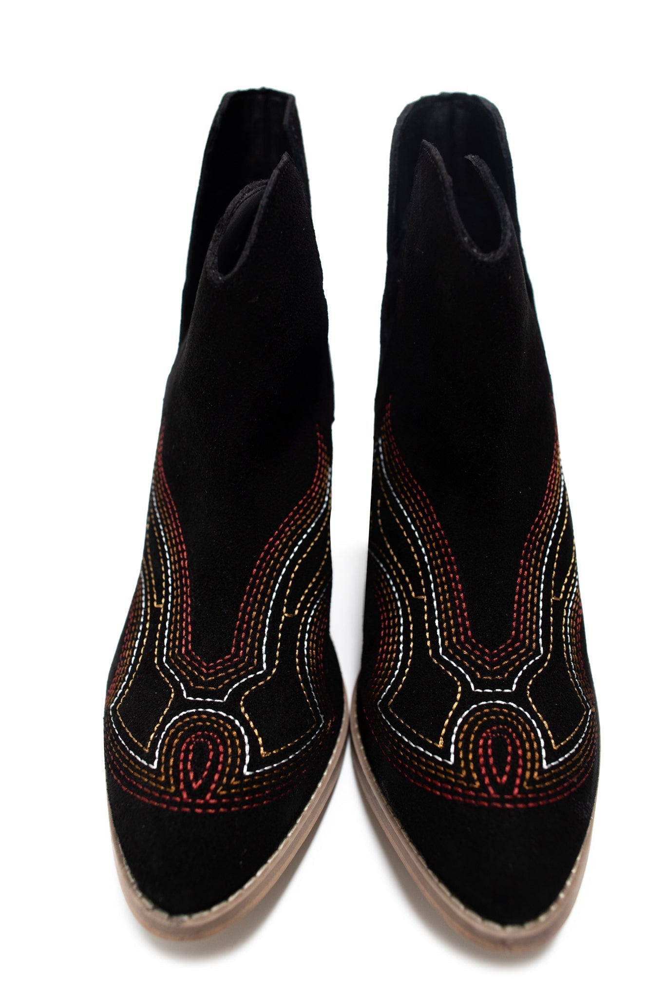 Journee Suede Ankle Boots Black 3 Inch Heel Western Stitch Naughty Monkey