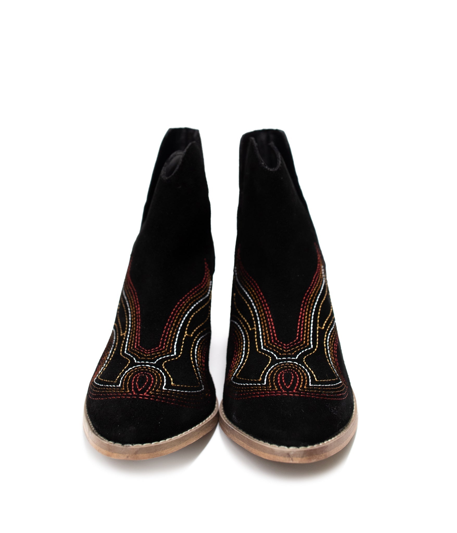 Journee Suede Ankle Boots Black 3 Inch Heel Western Stitch Naughty Monkey