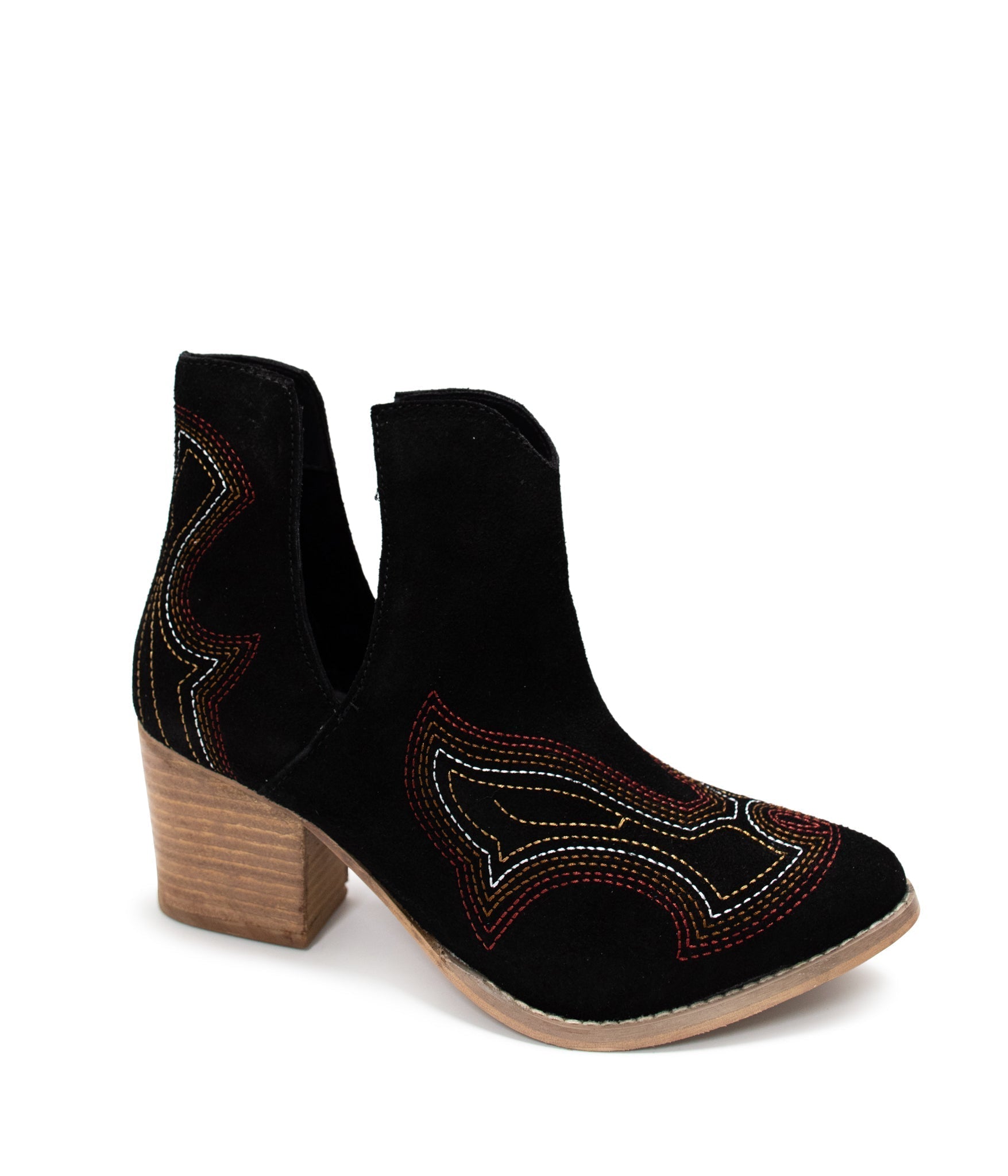 Journee Suede Ankle Boots Black 3 Inch Heel Western Stitch Naughty Monkey