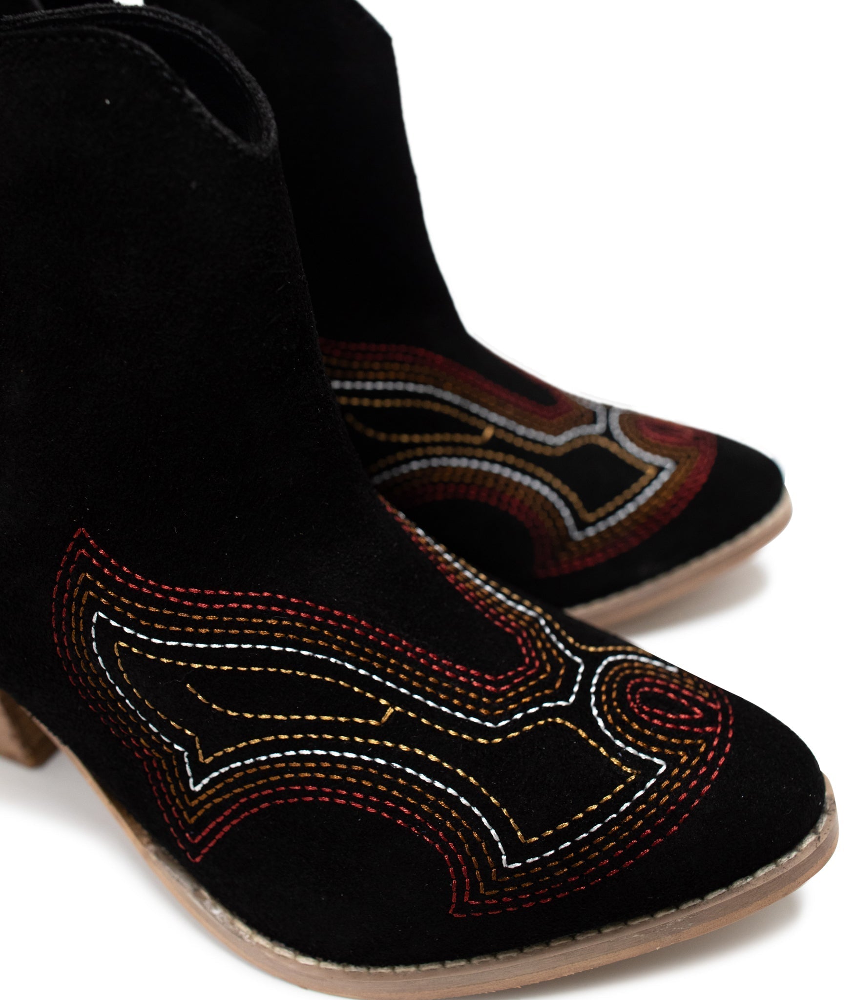 Journee Suede Ankle Boots Black 3 Inch Heel Western Stitch Naughty Monkey