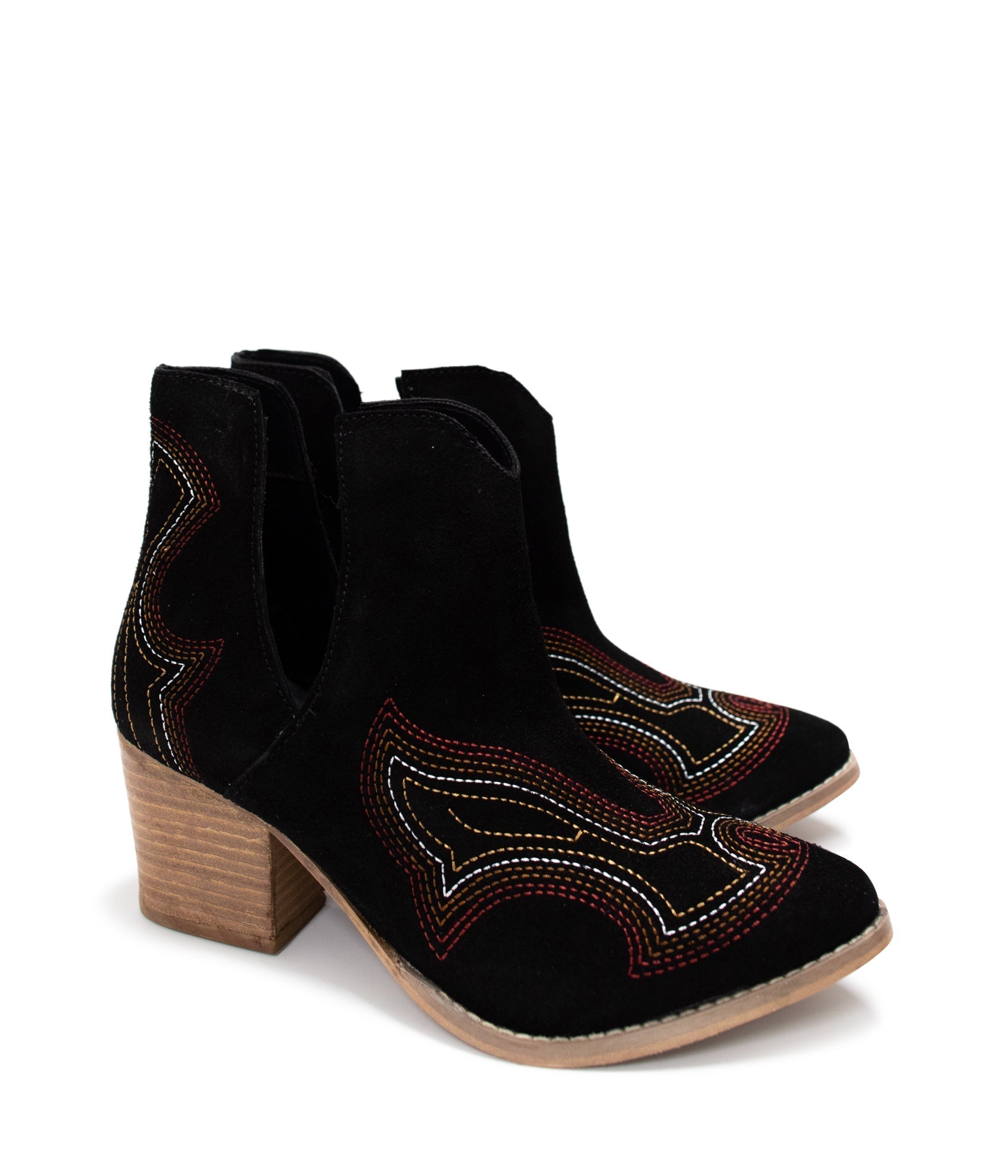 Journee Suede Ankle Boots Black 3 Inch Heel Western Stitch Naughty Monkey