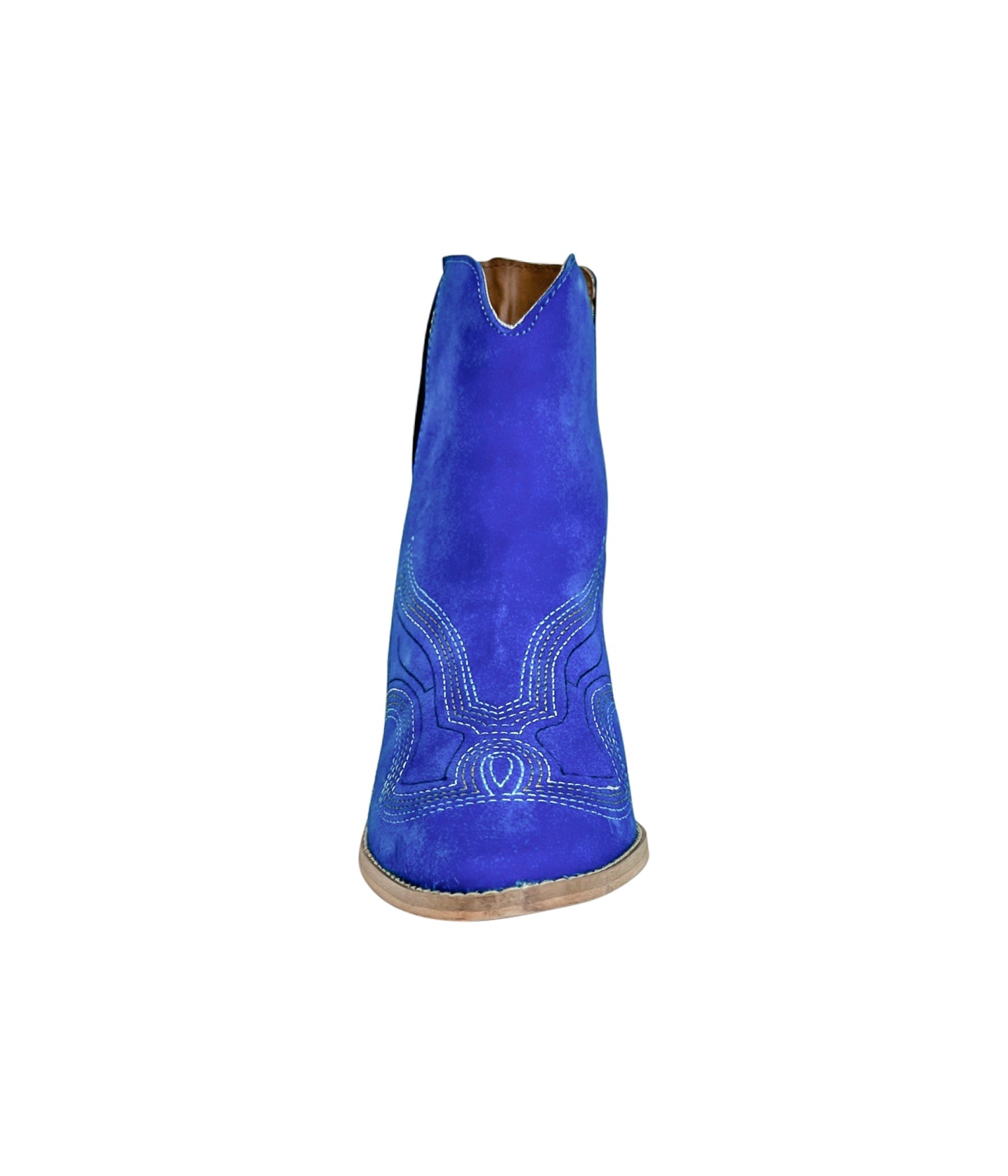 Journee Suede Ankle Boots Blue Western Stitch Cutout Heel Naughty Monkey