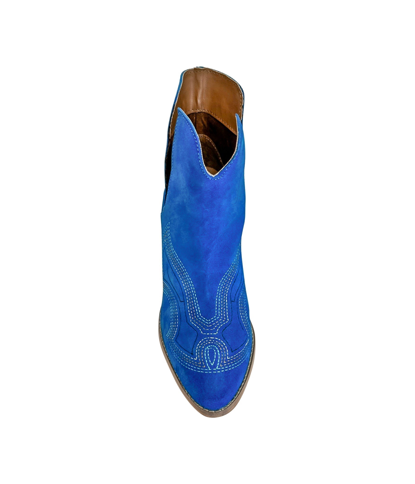 Journee Suede Ankle Boots Blue Western Stitch Cutout Heel Naughty Monkey