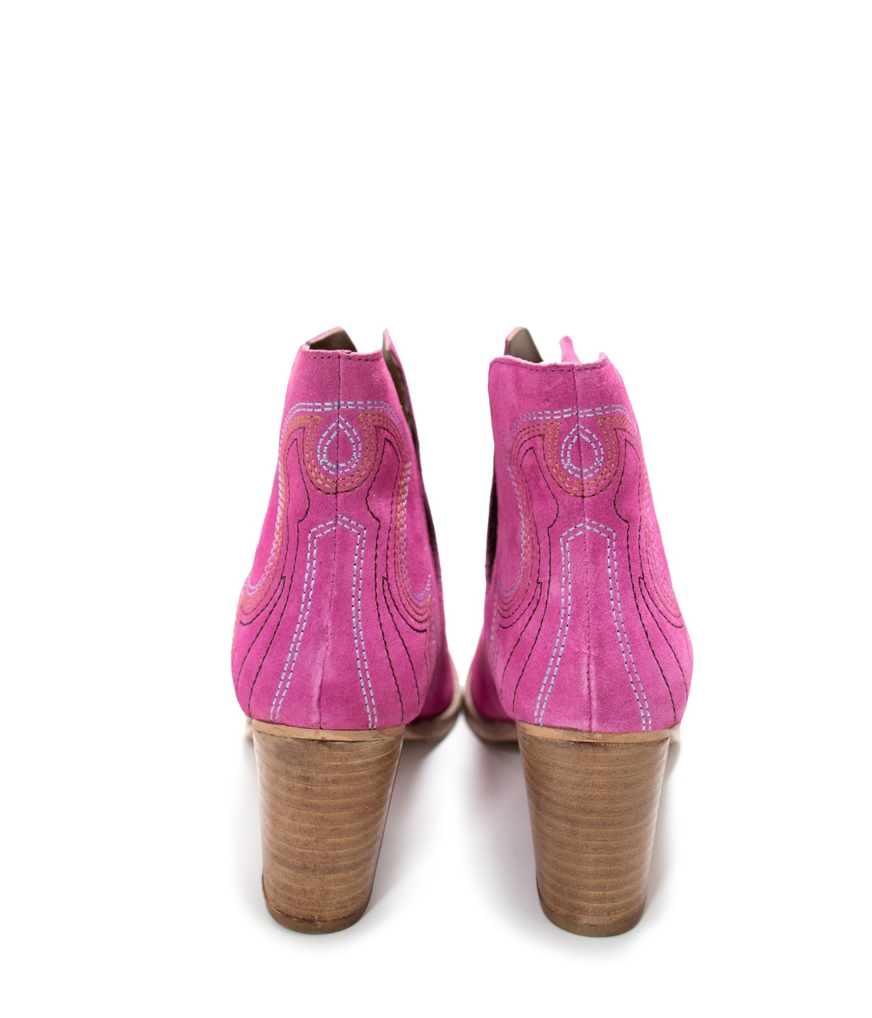 Journee Ankle Boots Magenta Suede With Western Stitch Naughty Monkey