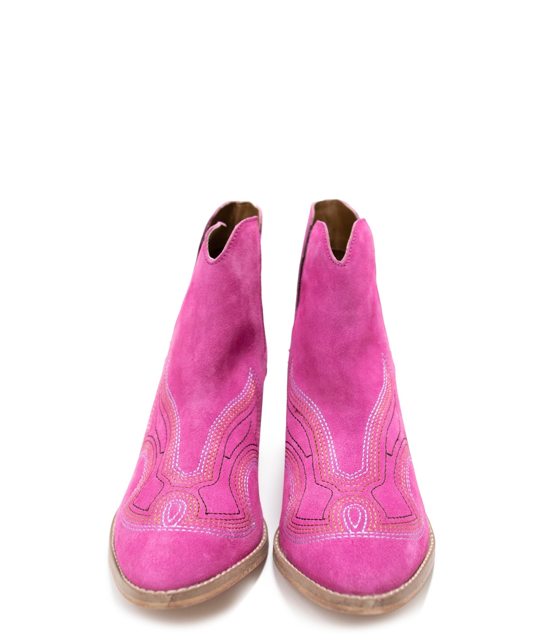 Journee Ankle Boots Magenta Suede With Western Stitch Naughty Monkey